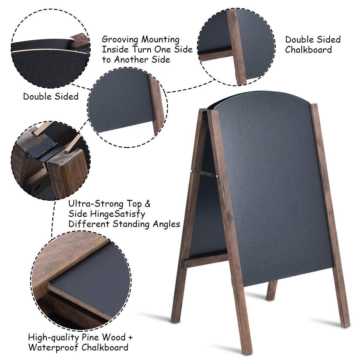Tangkula A-Frame Chalkboard Sign, Rustic Wooden Double-Sided Standing Sidewalk Chalkboard Sign Sandwich Board