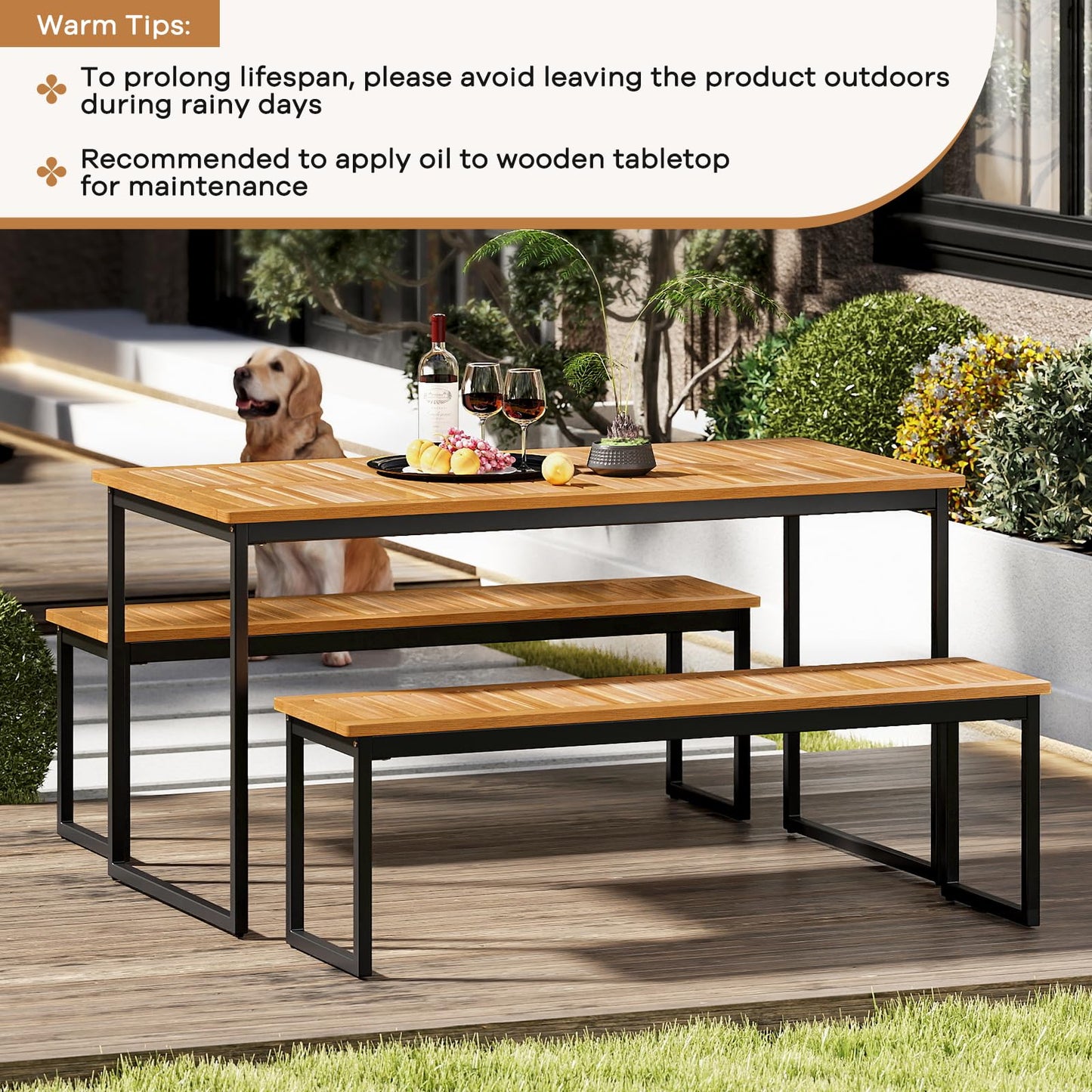 Tangkula 3 Pieces Outdoor Dining Set for 6 People