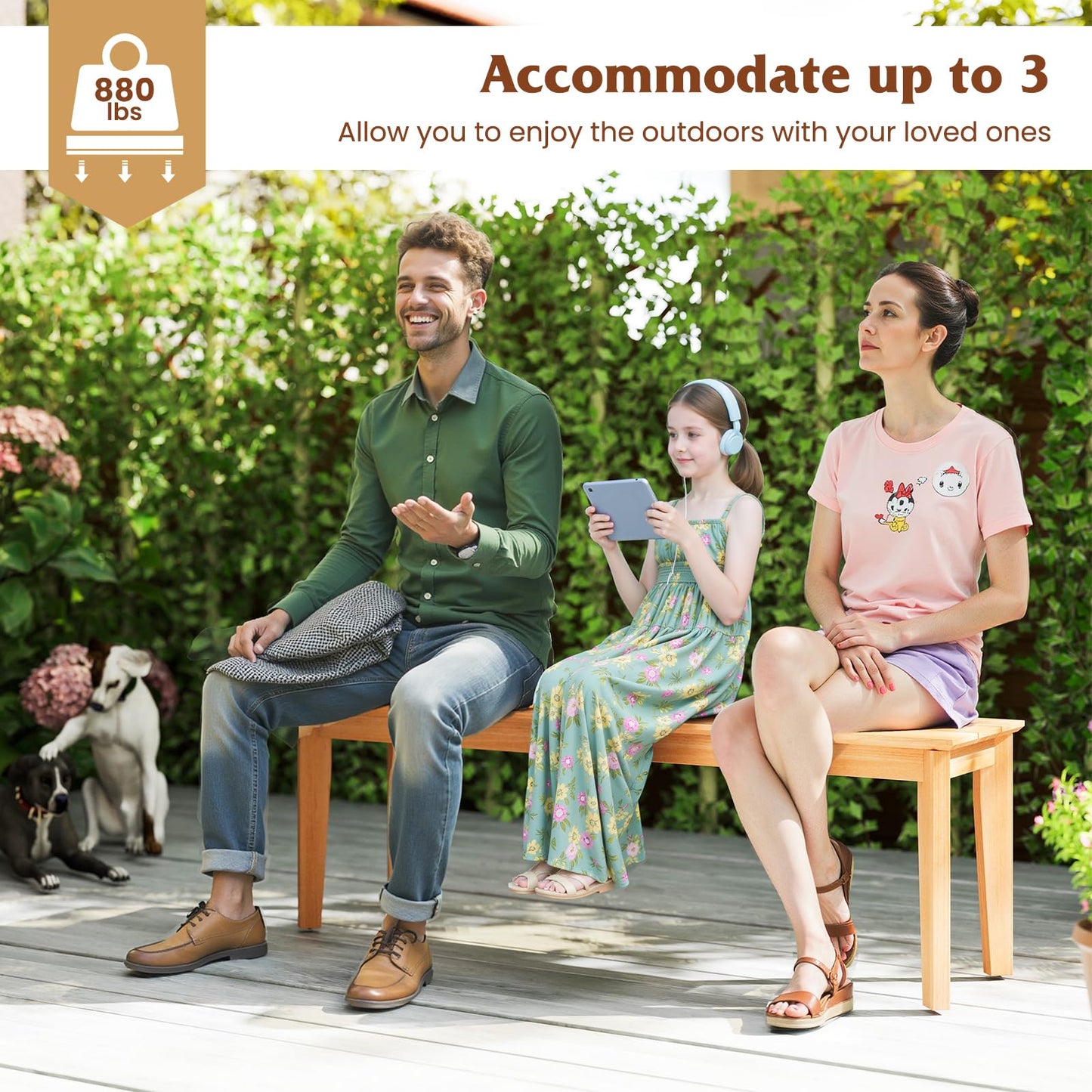 Tangkula 55" Teak Wood Bench 3-Person Backless Seating