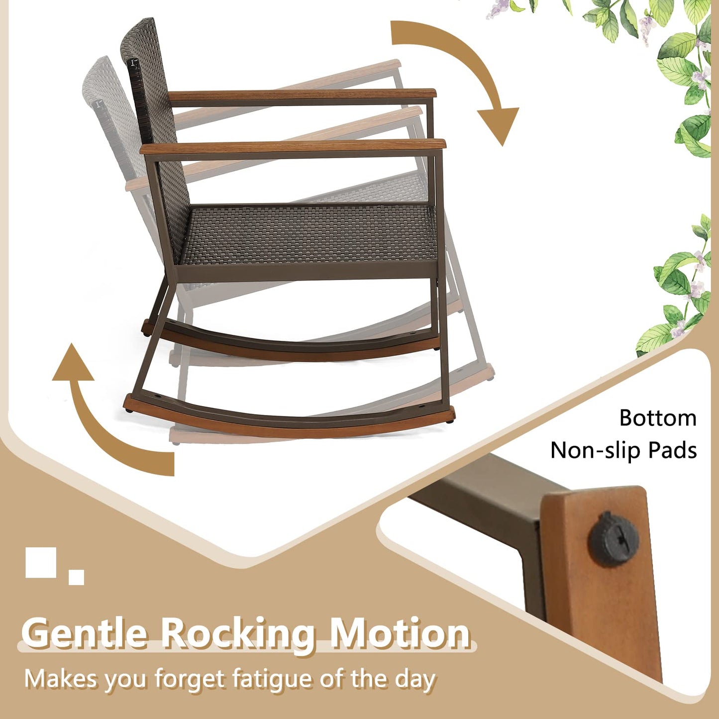 Tangkula 3 Pieces Rocking Bistro Set, Outdoor Rocker Chair with Coffee Table & Cushions