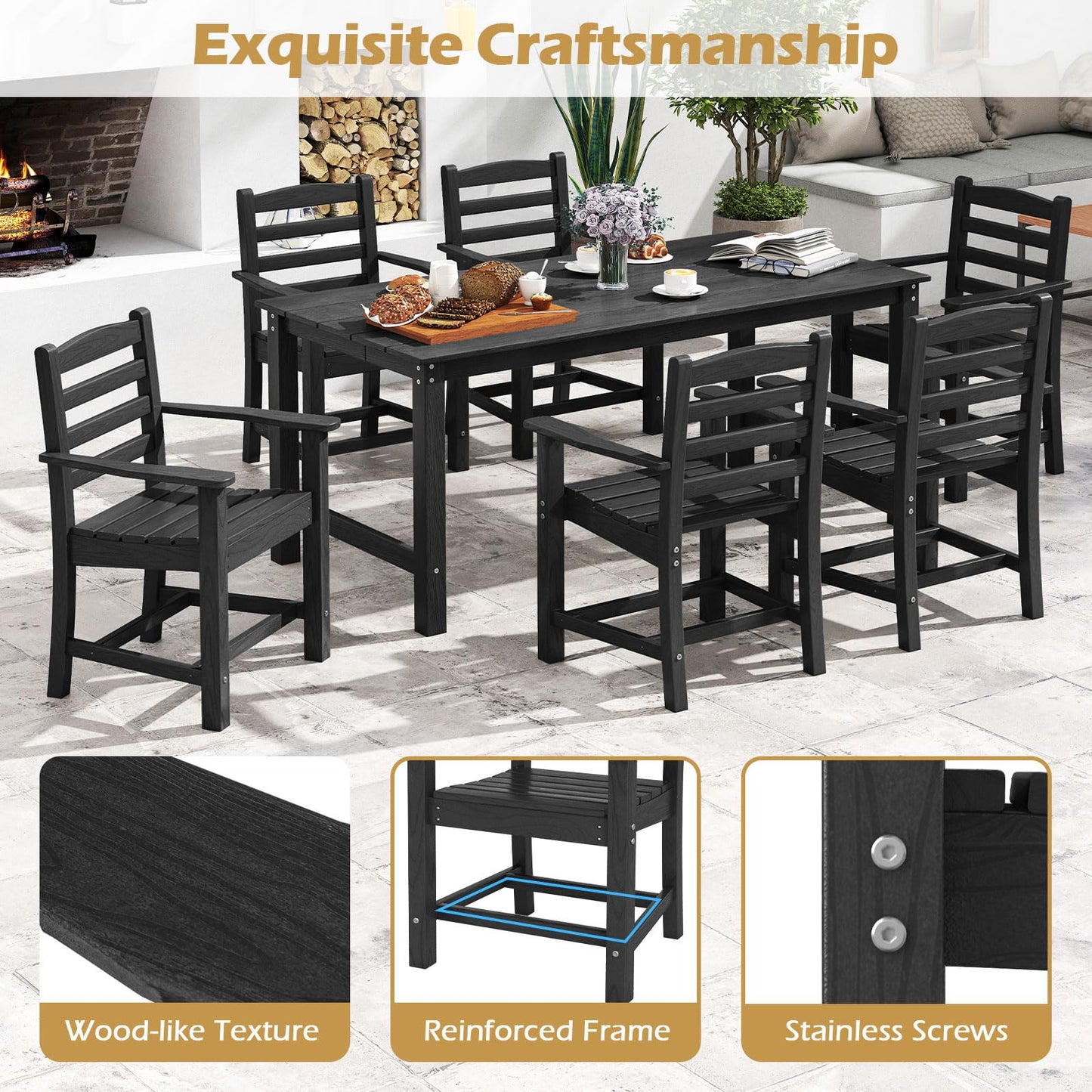 Tangkula 7 Pcs Outdoor Dining Table Set for 6