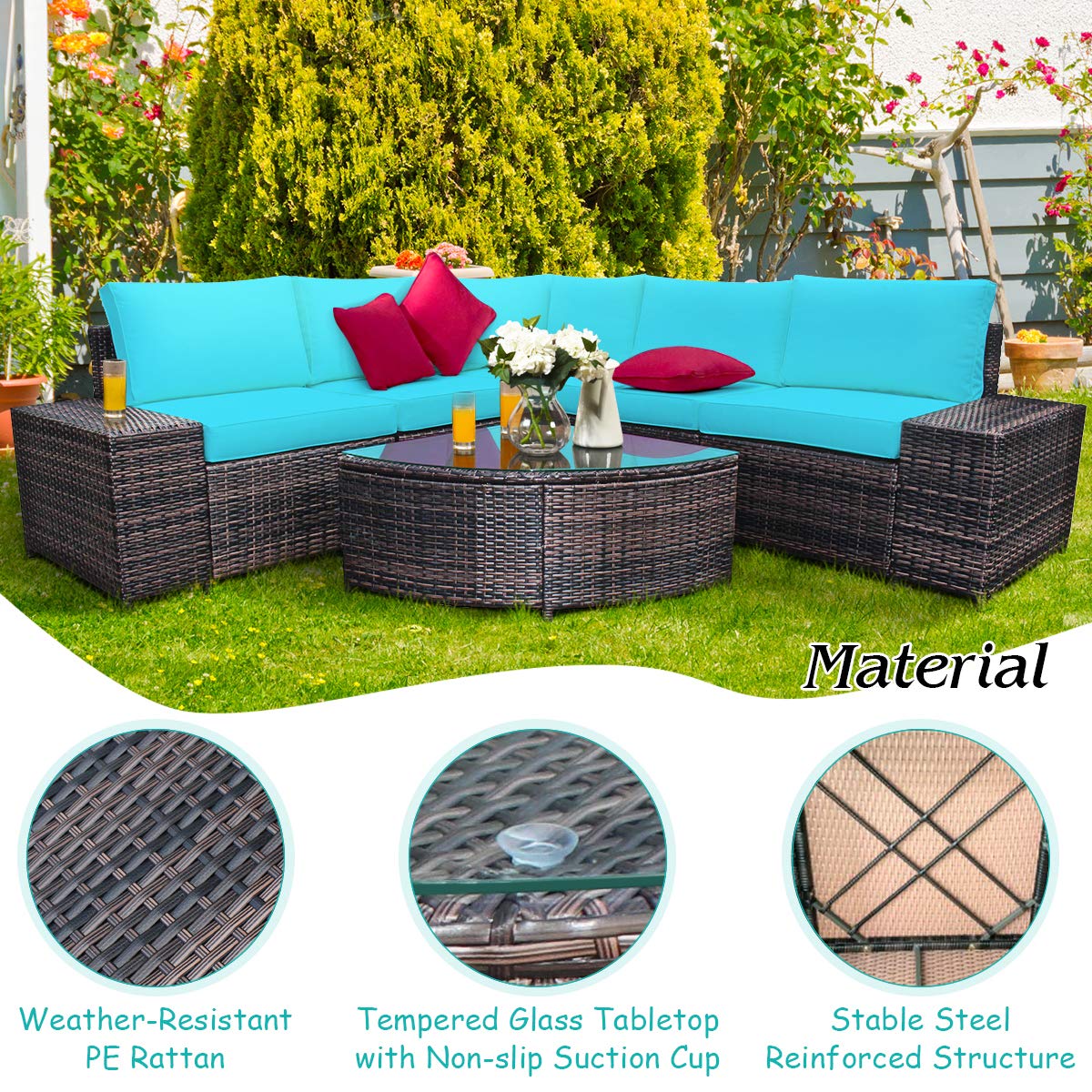 Tangkula 6 Piece Wicker Patio Furniture Set for Backyard