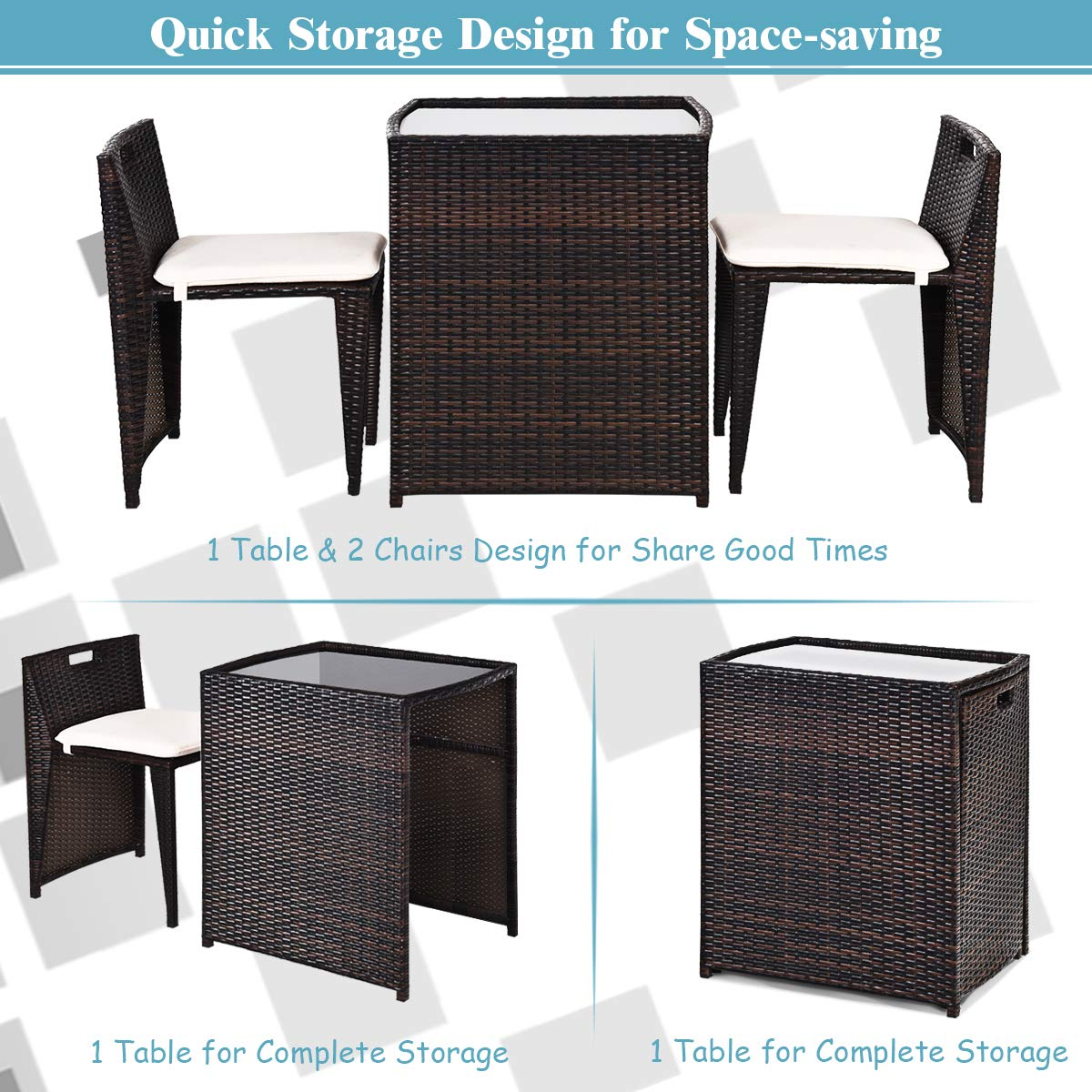 3 PCS Outdoor Rattan Dining Set - Tangkula