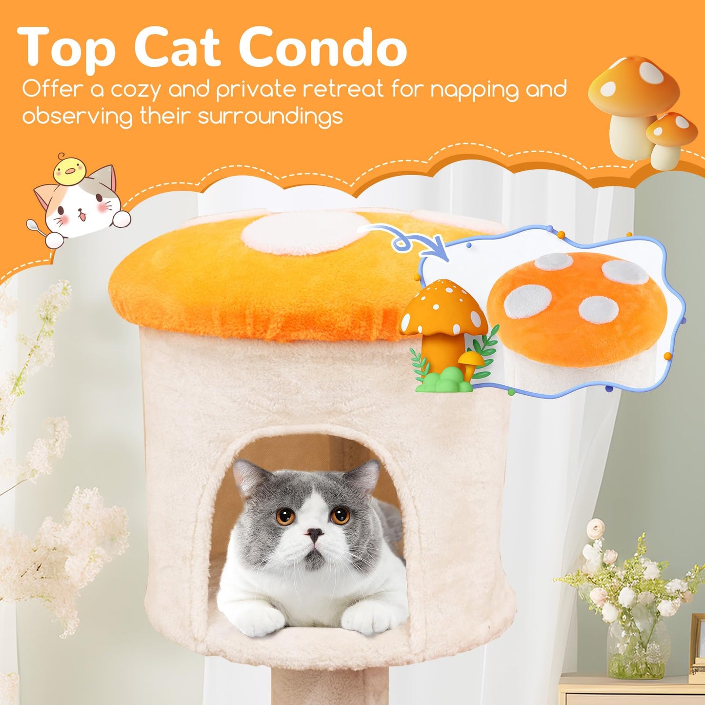 Tangkula Mushroom Cat Tree, 48 Inch Cute Cat Tower with Sisal Scratching Posts, Top Condo