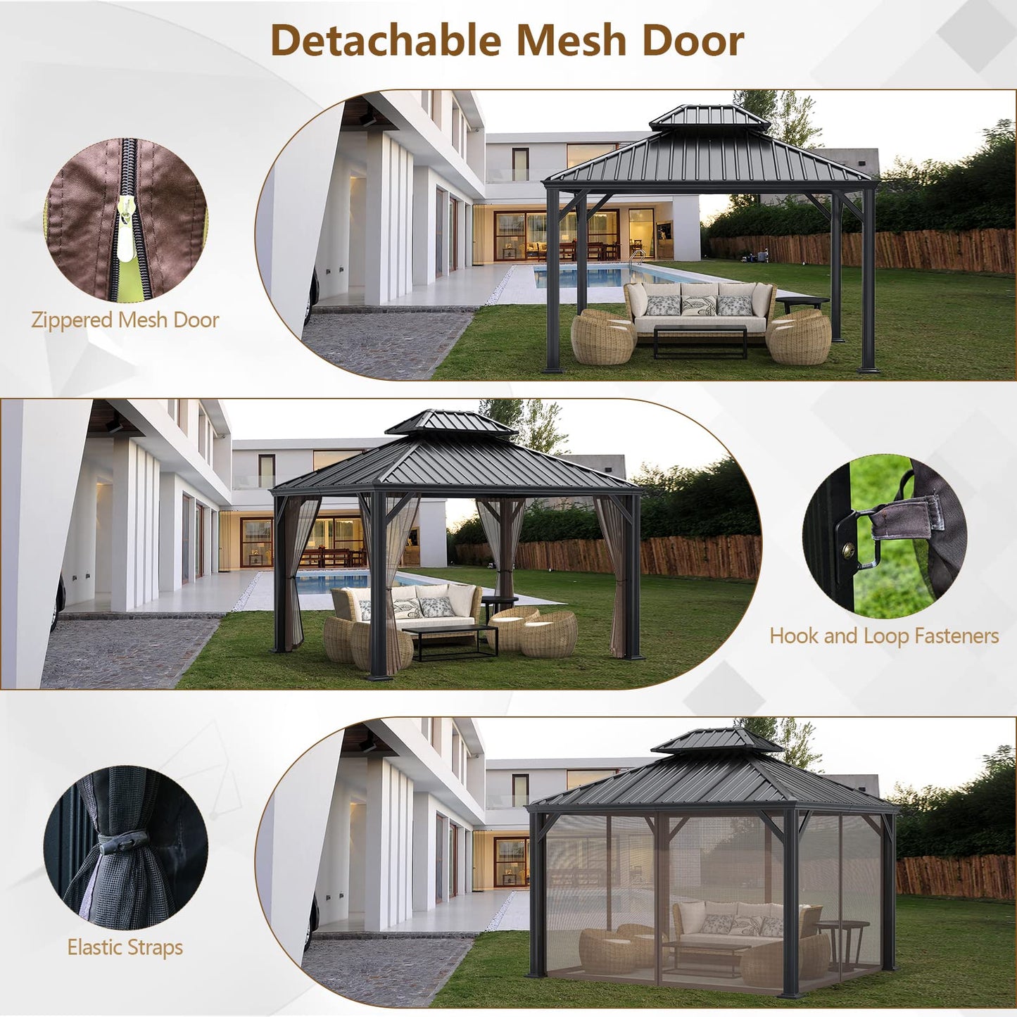 Tangkula 2-Tier Outdoor Gazebo w/Double Vented Roof & Central Hook