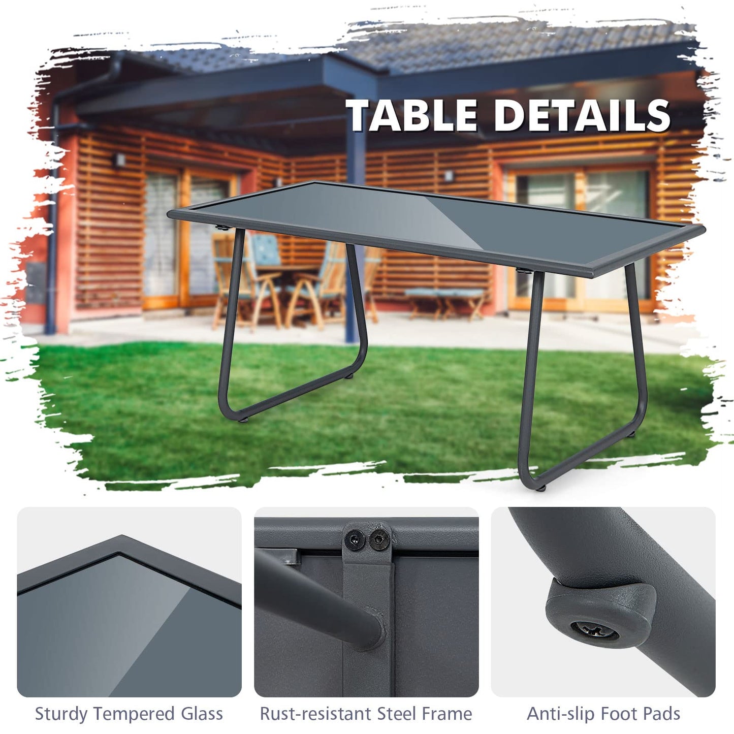 Tangkula 4 Pieces Patio Furniture Set with Tempered Glass Coffee Table (Gray)