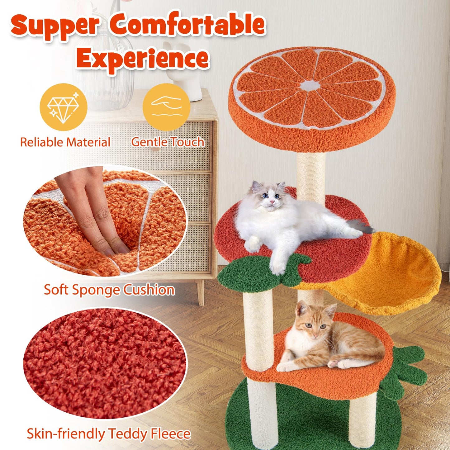 Tangkula Fruit Cat Tree Multi-Level Cute Cat Tower with Sisal Scratching Posts