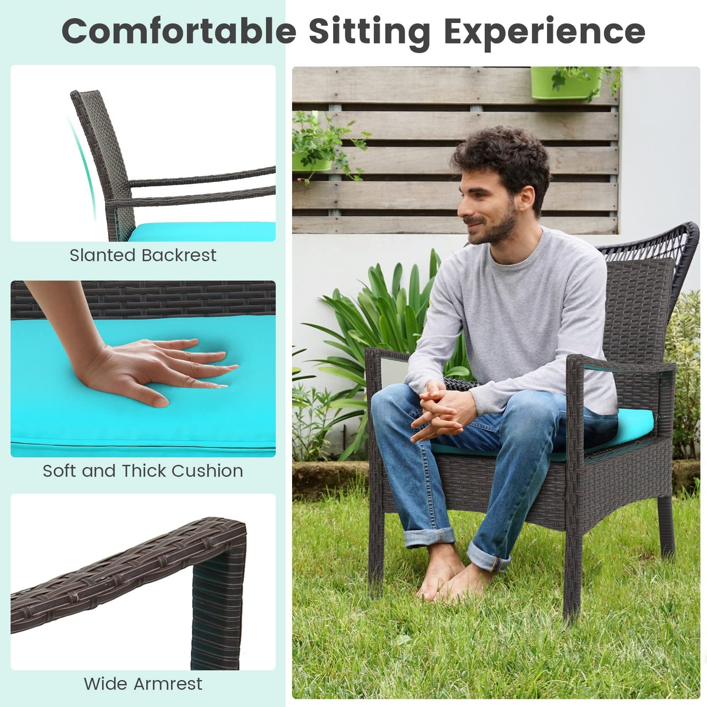 Tangkula 4 Pieces Rattan Conversation Set, Patio Sofa Couch Set with Tempered Glass Coffee Table