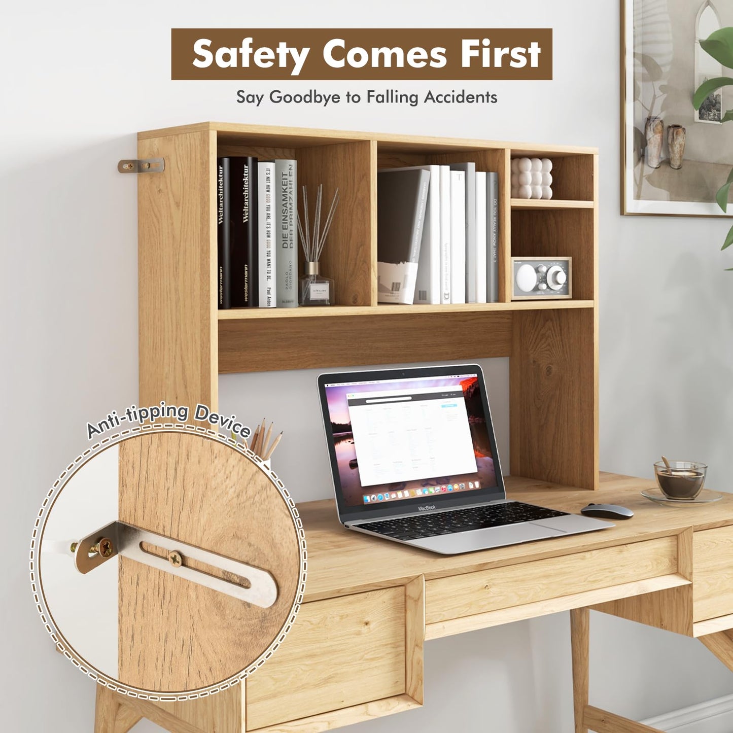 Tangkula Desktop Bookshelf, Countertop Storage Hutch with 4 Shelves for Computer Desk