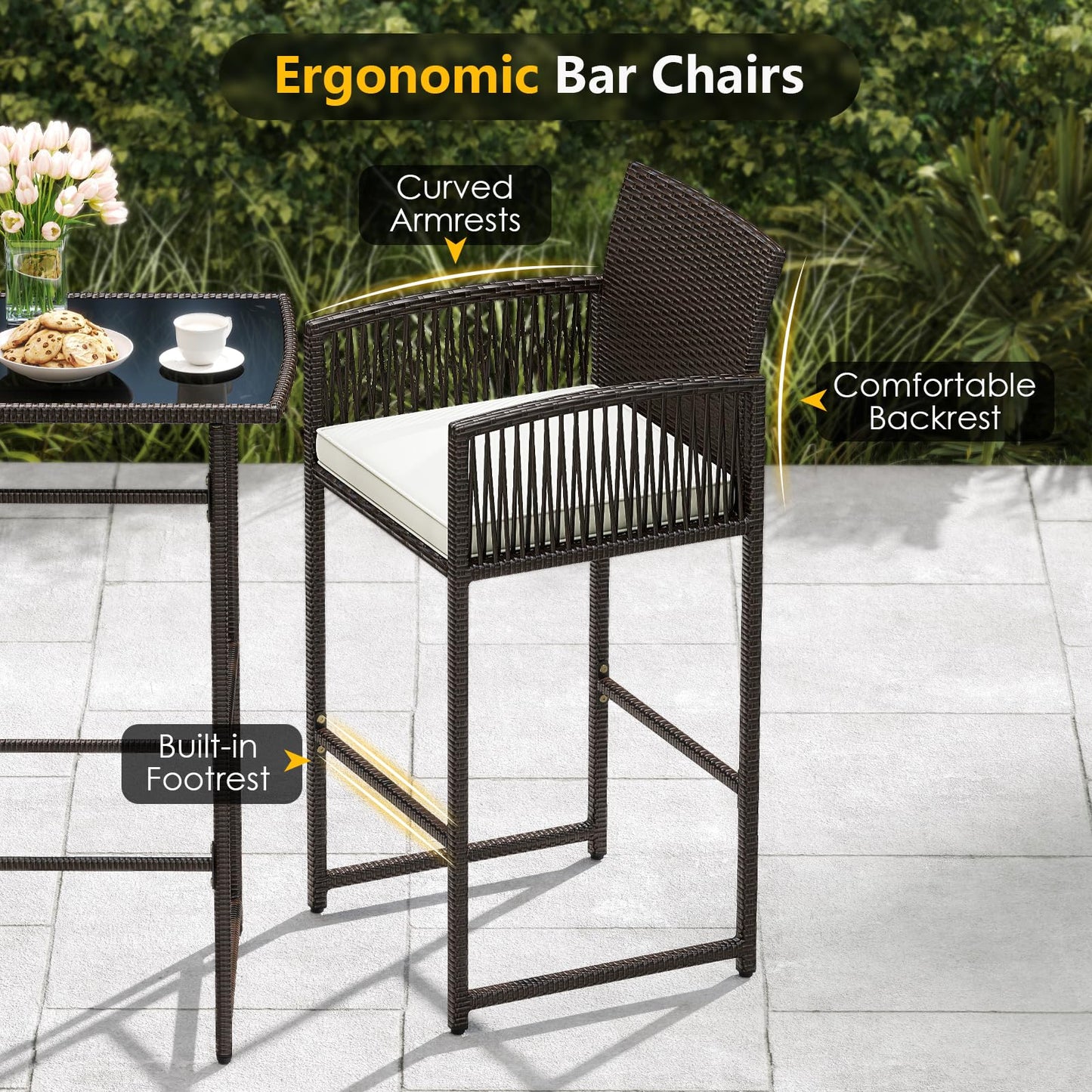Tangkula 3 Piece Patio Bar Set for Backyard