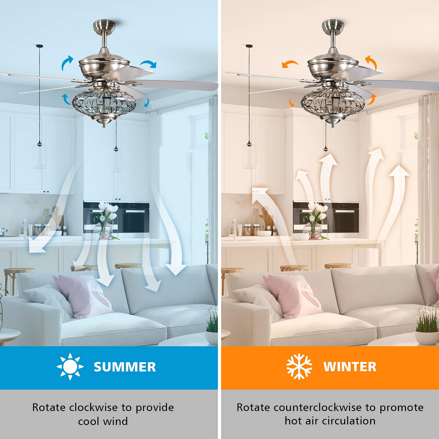 Tangkula 52" Ceiling Fan Lamp, Ceiling Fan with Light and Remote Control, Reversible Fan Blades, 3 Adjustable Wind Speeds