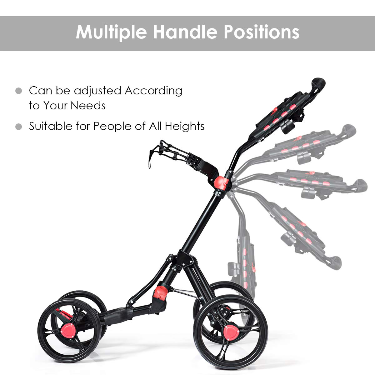 Tangkula Golf Push Pull Cart, 4 Wheels Foldable Collapsible Golf Trolley with Umbrella Holder, Foot Brake, Scorecard & Drink Holder