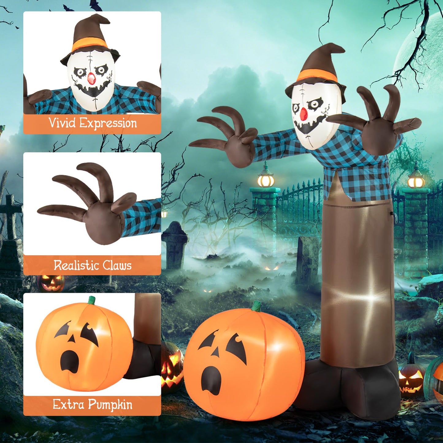 Tangkula 7 FT Halloween Inflatable Haunted Scarecrow, Blow up Yard Decoration with Built-in LED Lights