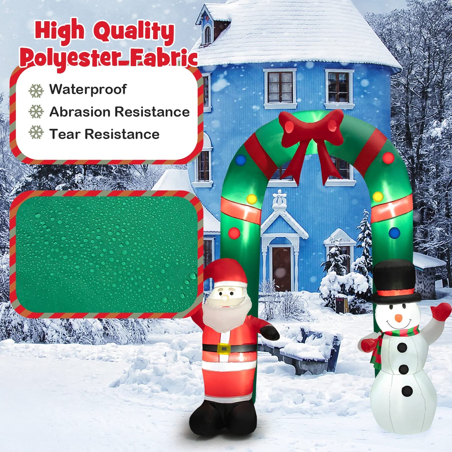 Tangkula 8 FT Christmas Inflatable Archway w/ Santa Claus & Snowman