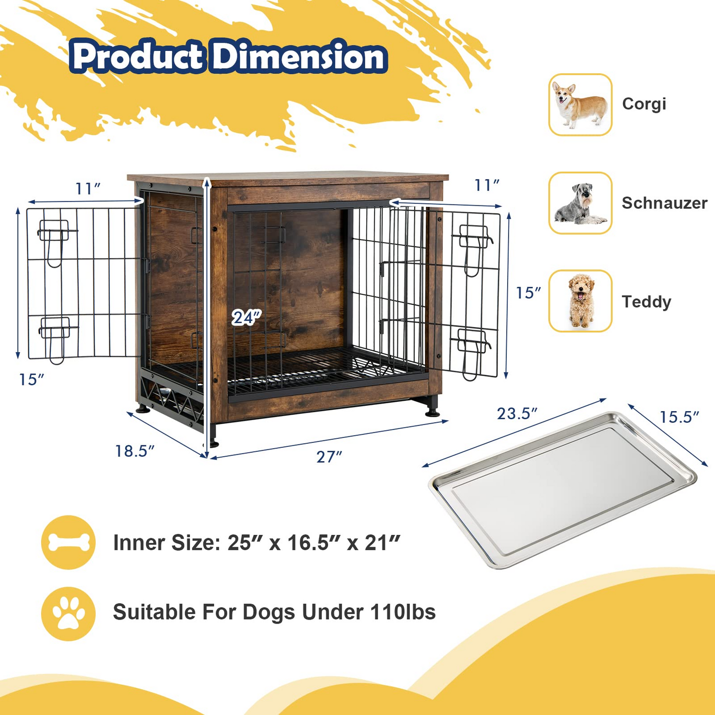 Tangkula Dog Crate Furniture with Removable Tray/Felt Mat