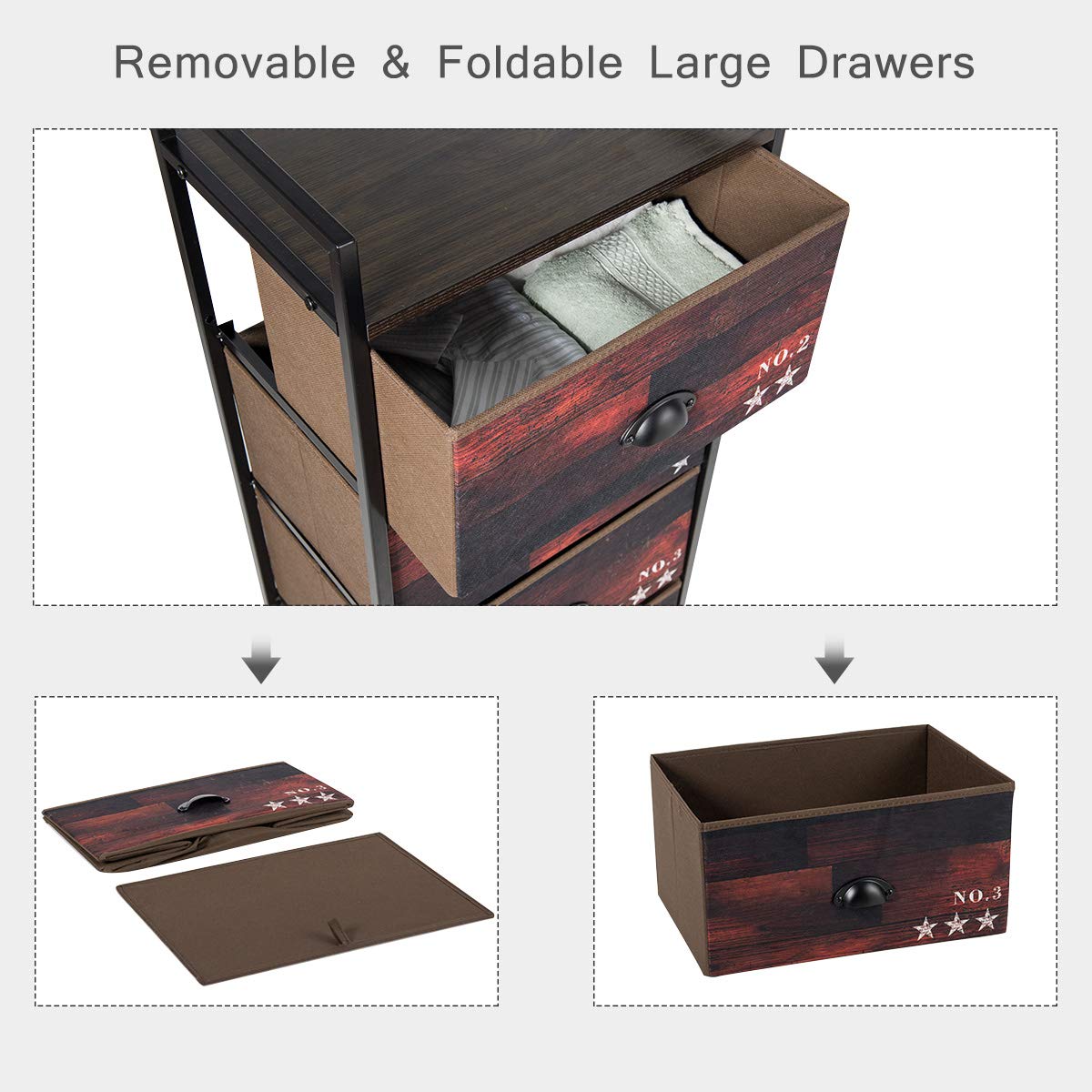 4 Drawer Dresser, Vertical Dresser Storage Tower with Fabric Drawers and Steel Frame