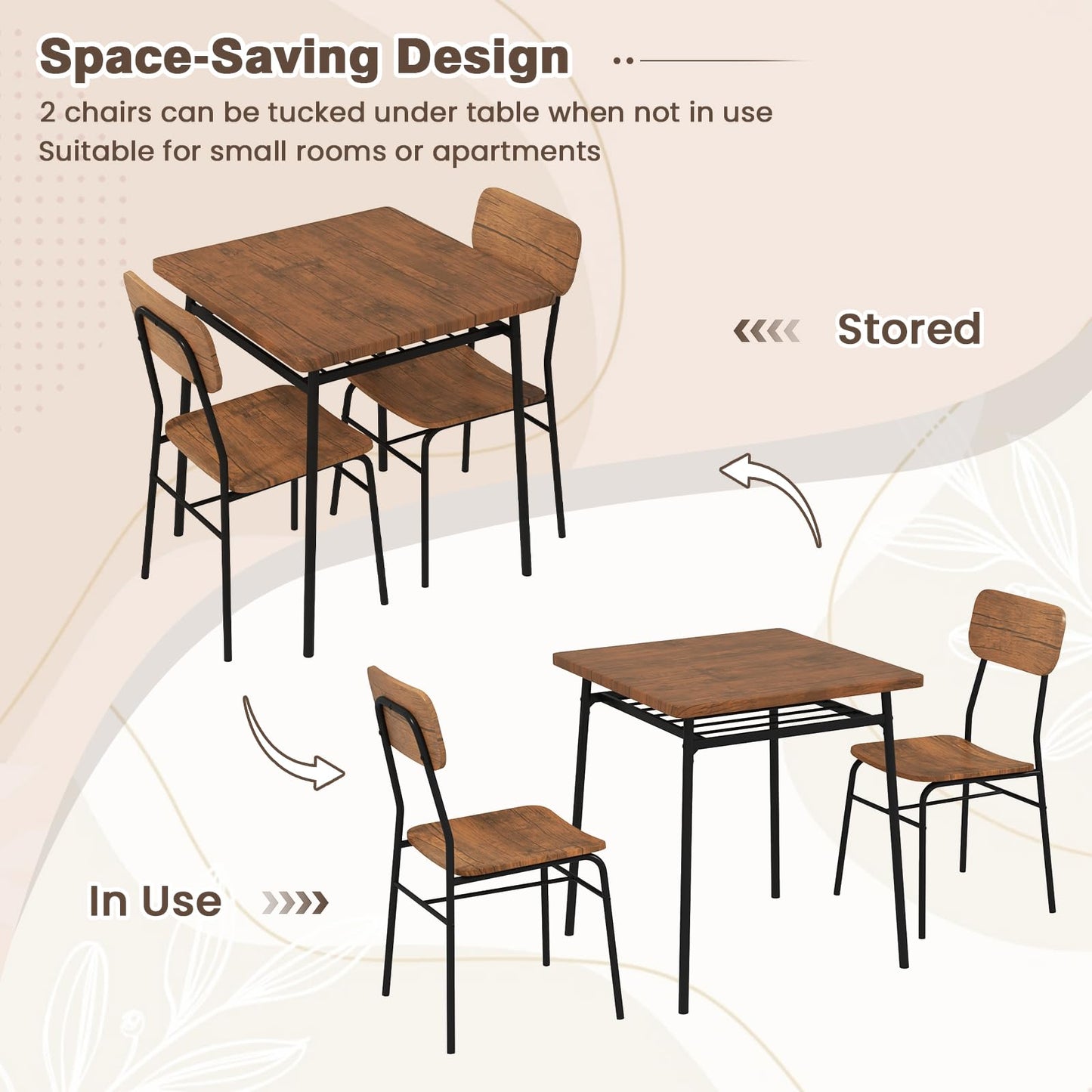 Tangkula Square Dining Table Set for 2