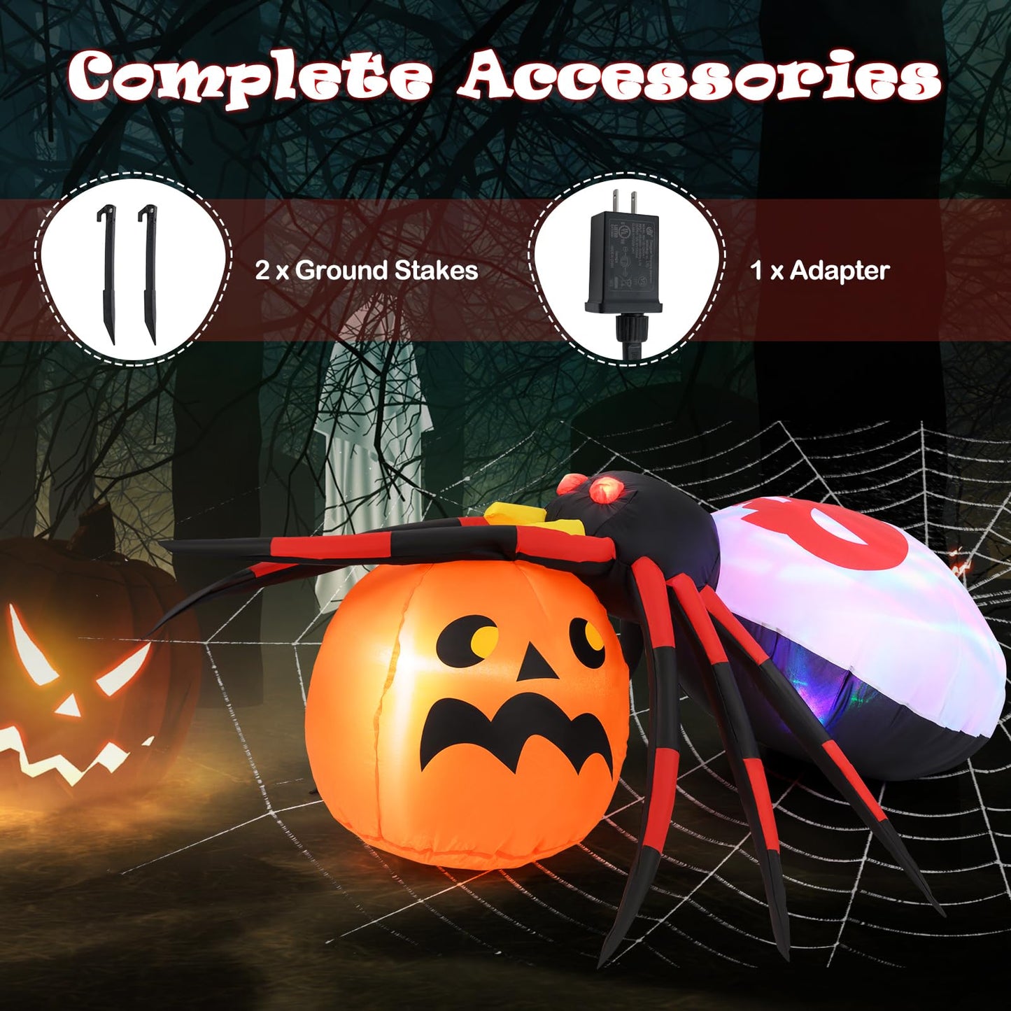 Tangkula 5 FT Halloween Inflatable Spider with Pumpkin, LED Lighted Halloween Decoration with Colorful Rotating Light