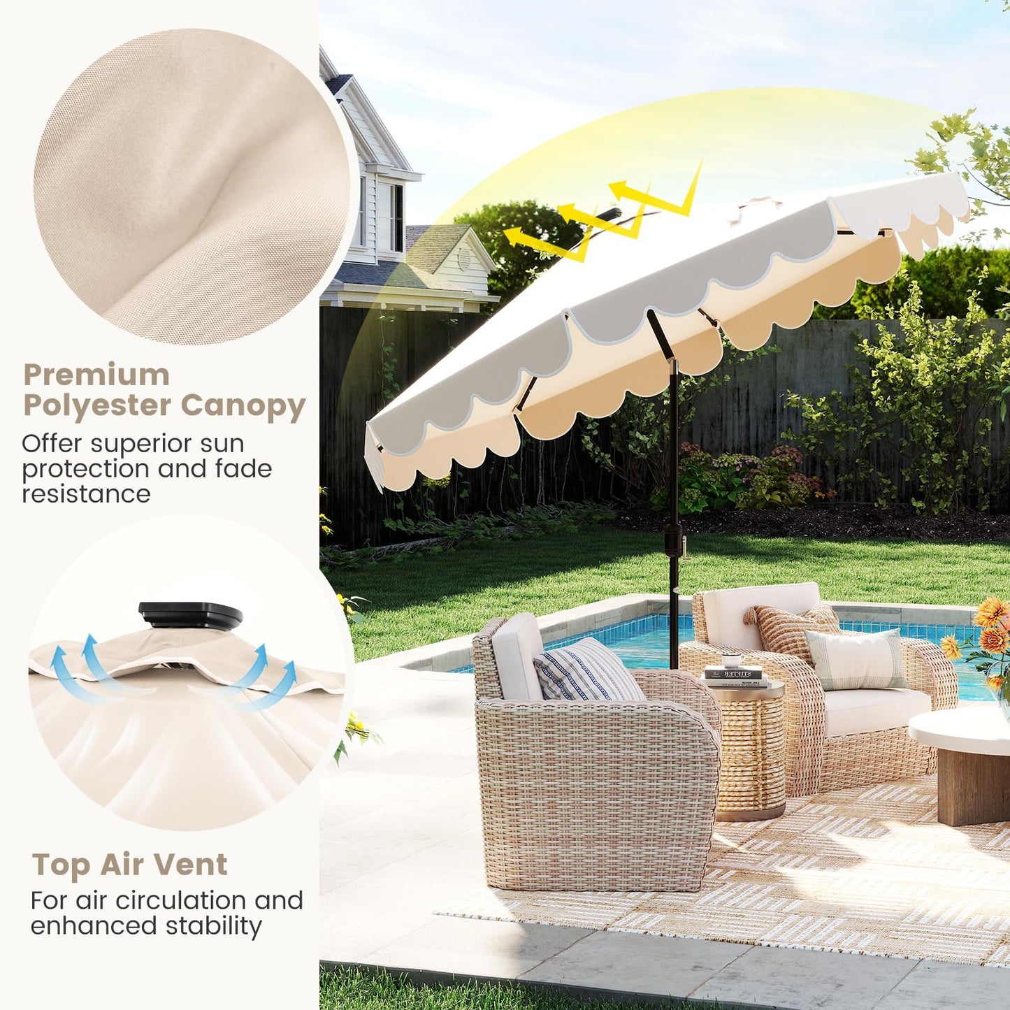 Tangkula 9.5 FT Solar Patio Umbrella