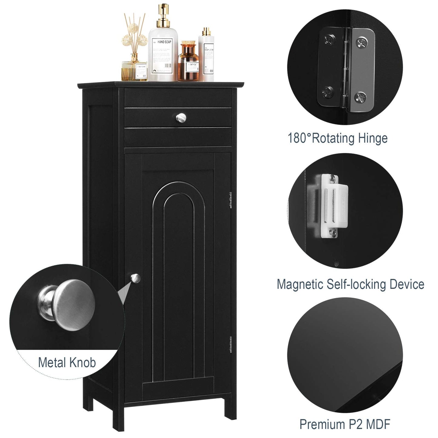 Bathroom Floor Cabinet, Wooden Side Storage Organizer Unit