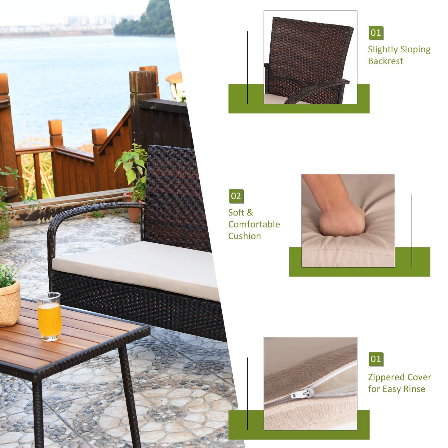4/8 PCS Patio Rattan Furniture Set, Outdoor Conversation Set