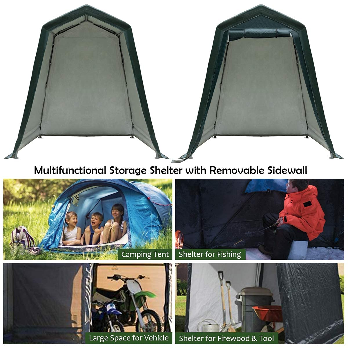 Tangkula Outdoor Carport Patio Storage Shelter, Enclosed Carport Shed w/All-Steel Metal Frame and Waterproof Ripstop Cover