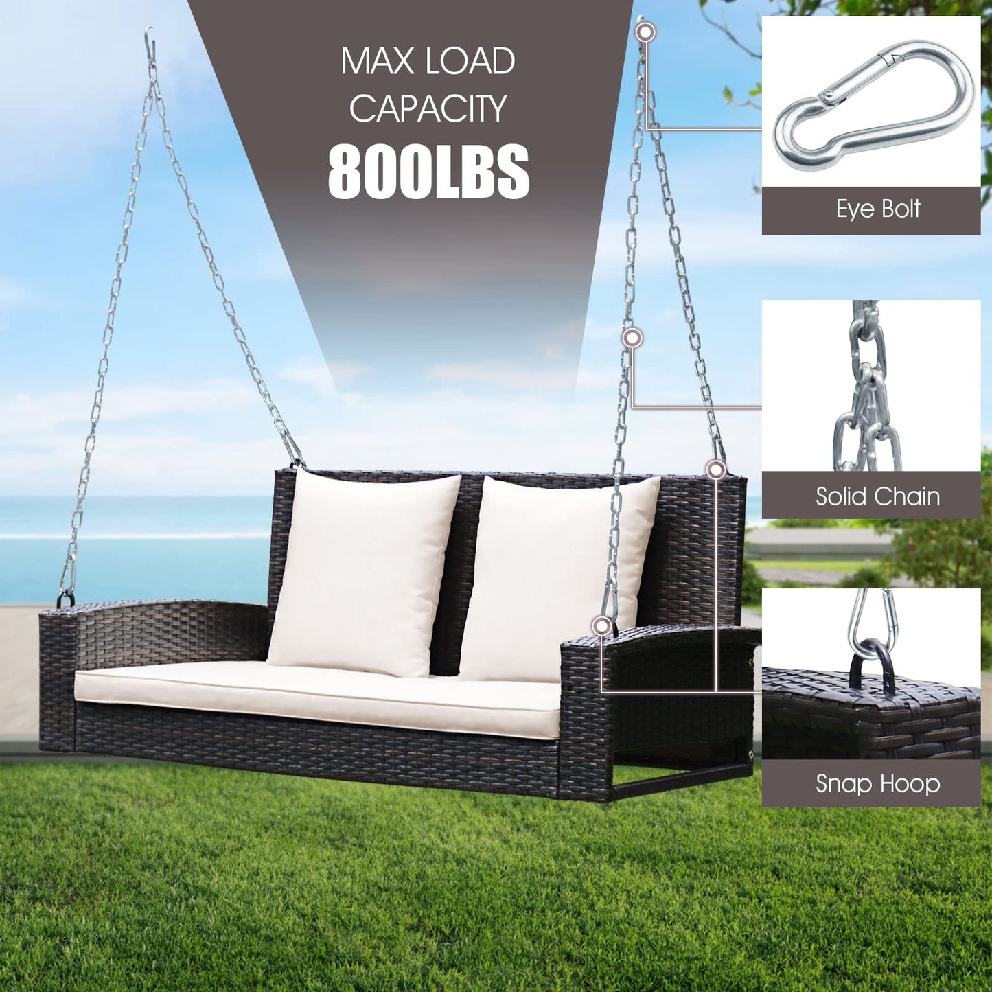 Tangkula 2-Person Wicker Porch Swing