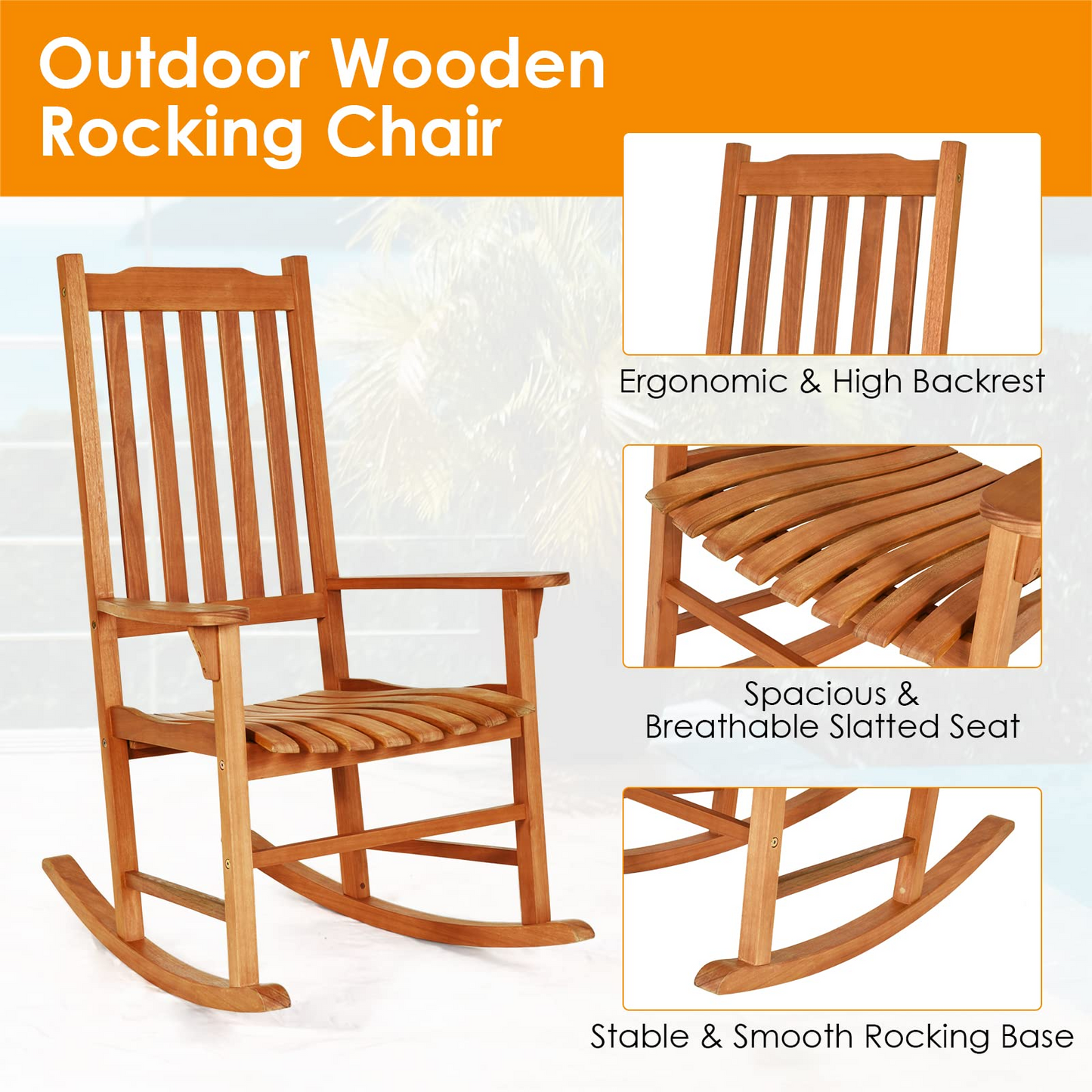 Tangkula Patio Rocking Chair,w/Heavy-Duty 350 LBS Weight Capacity