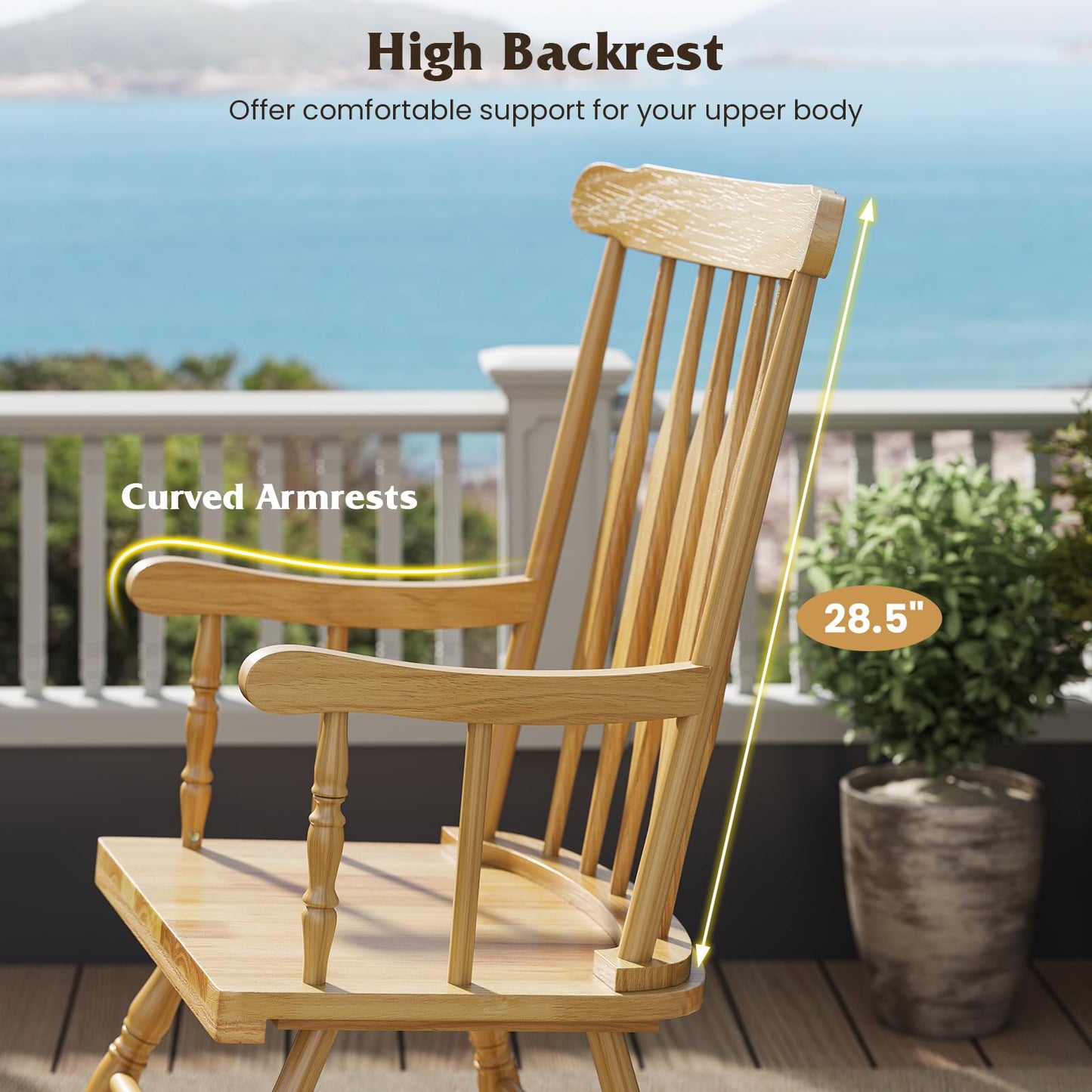 Tangkula Patio Rocking Chair Solid Wood with Rubber Wood Frame