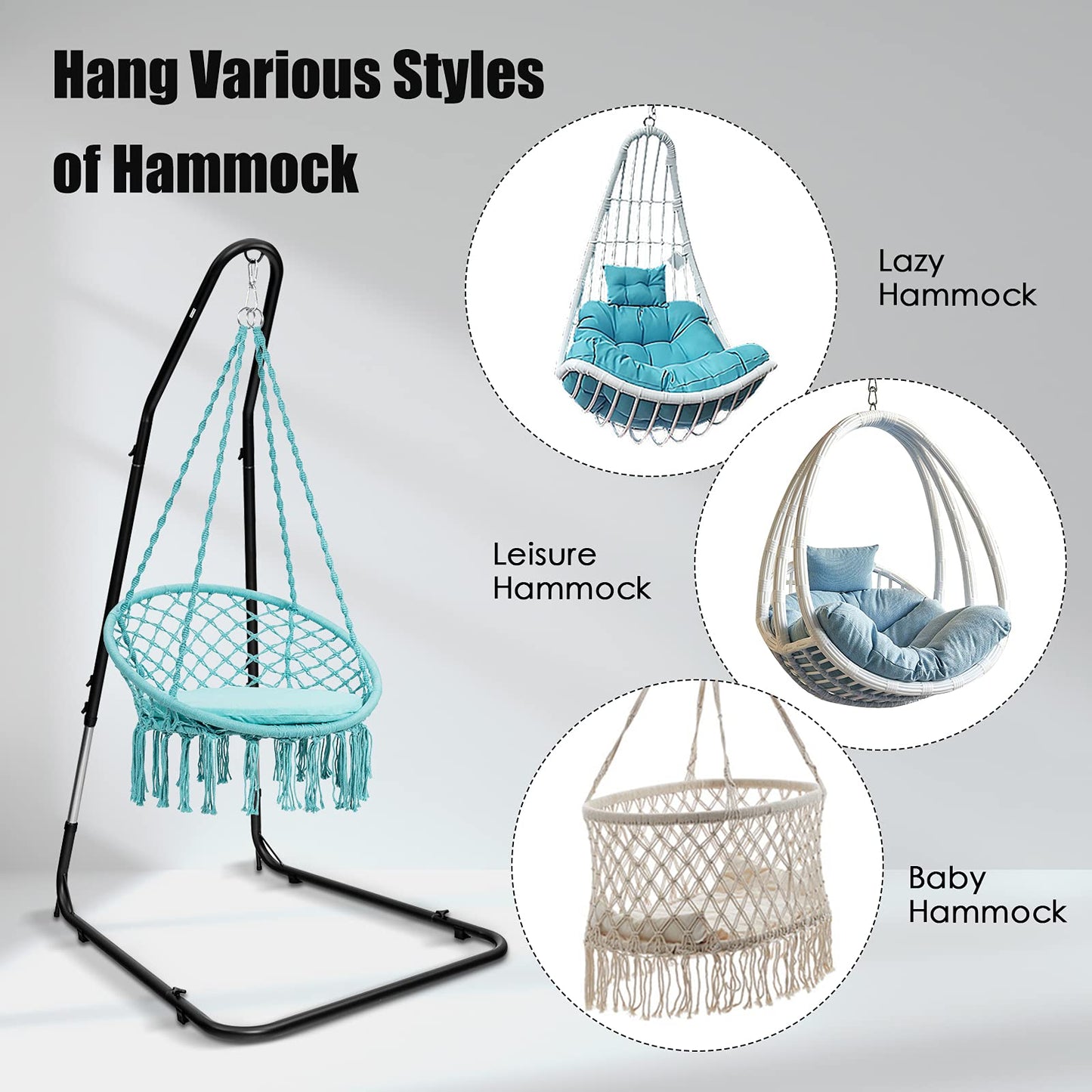 Hammock Stand, 360-Degree Rotation, Ideal for Backyard, Bedroom