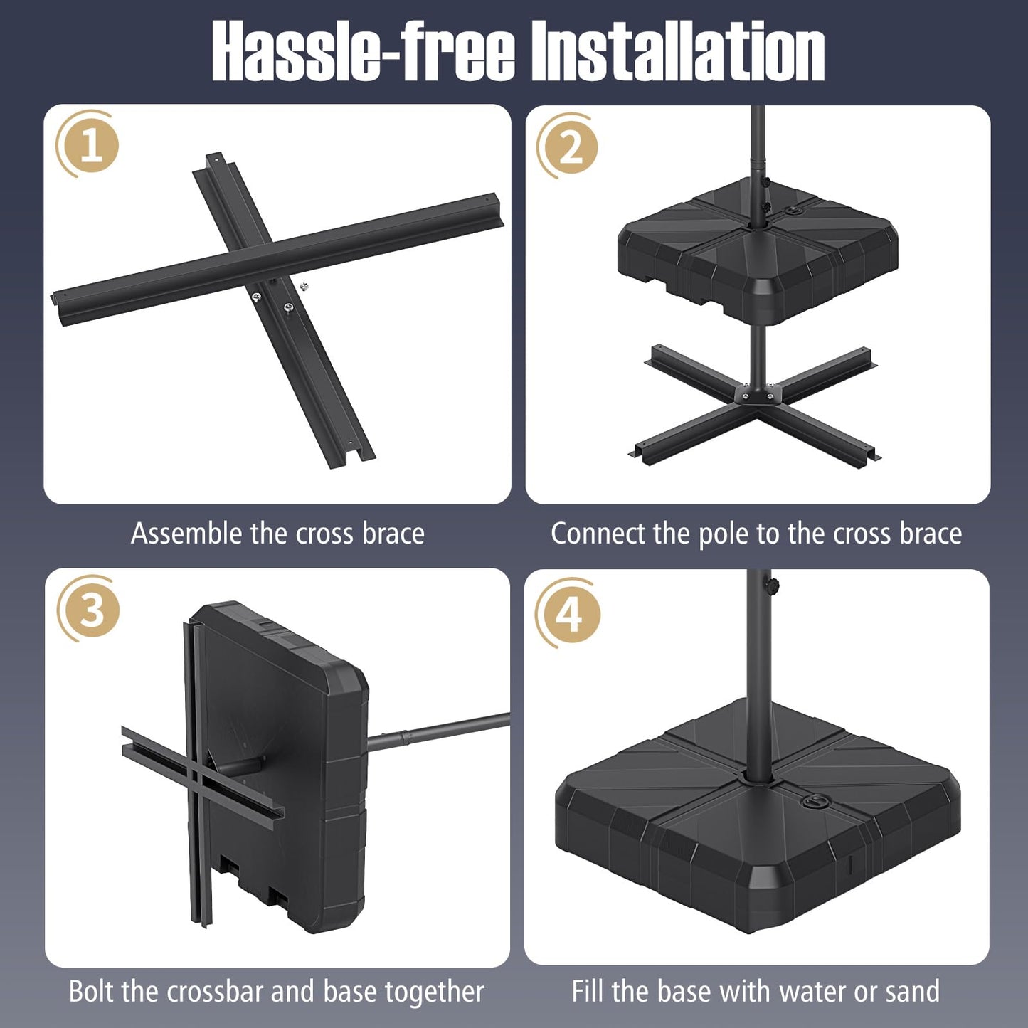 Tangkula Cantilever Umbrella Base Heavy Duty Fillable Weighted Offset Umbrella Stand