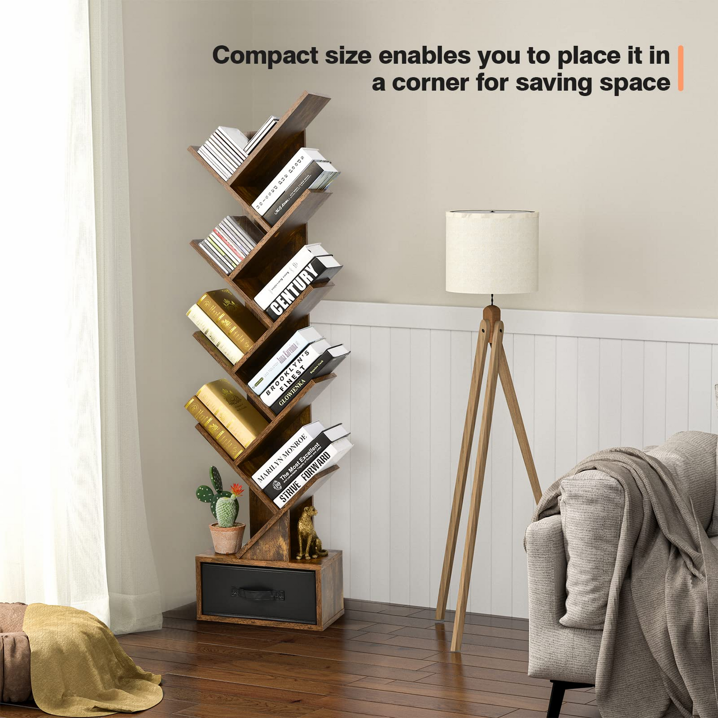 Tangkula 10 Tier Tree Bookshelf with Drawer