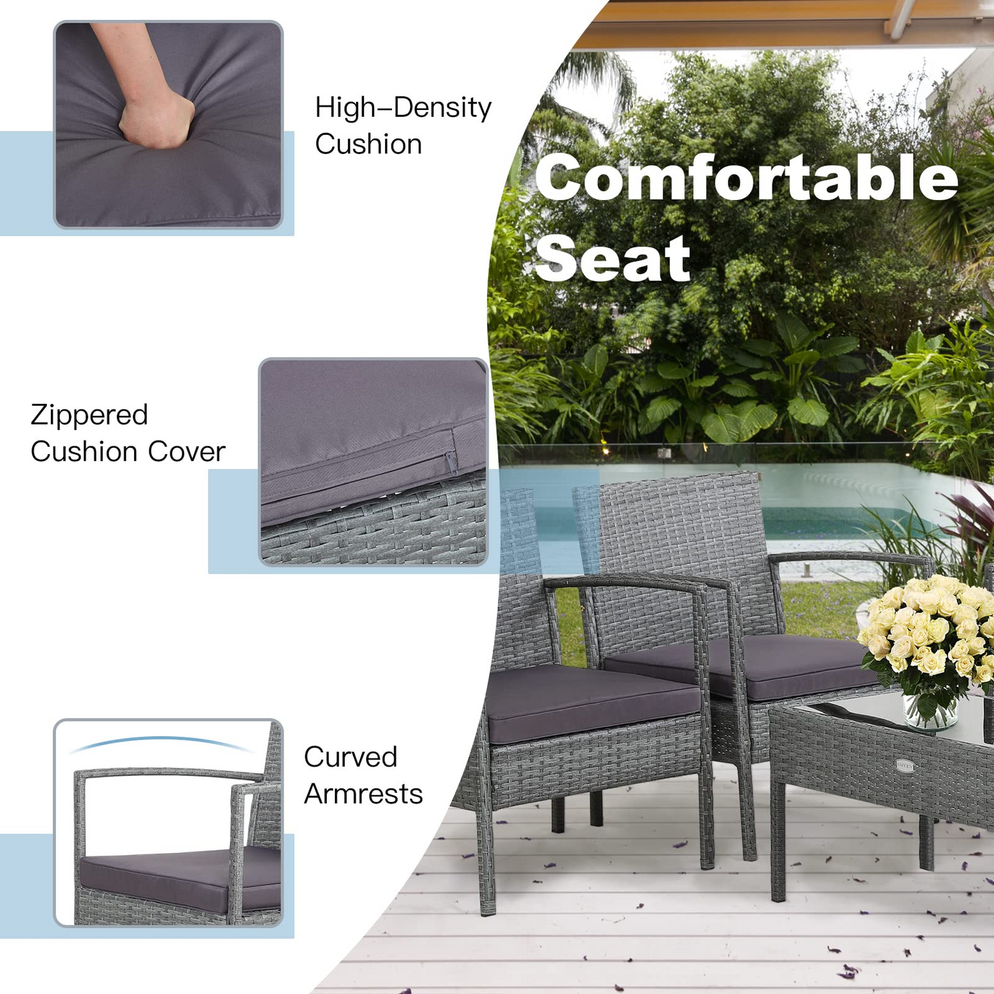 Tangkula Patio 4 Piece Rattan Furniture Set, Patiojoy Outdoor Wicker Conversation Set