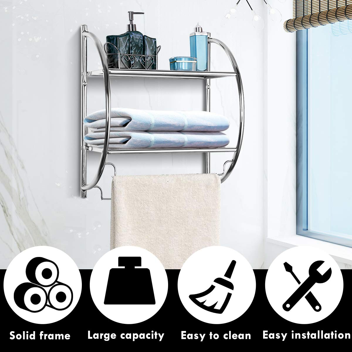 Tangkula Wall Mount 2 Tier Bathroom Shelf with Towel Bars, 18"W X 10"D X 22"H