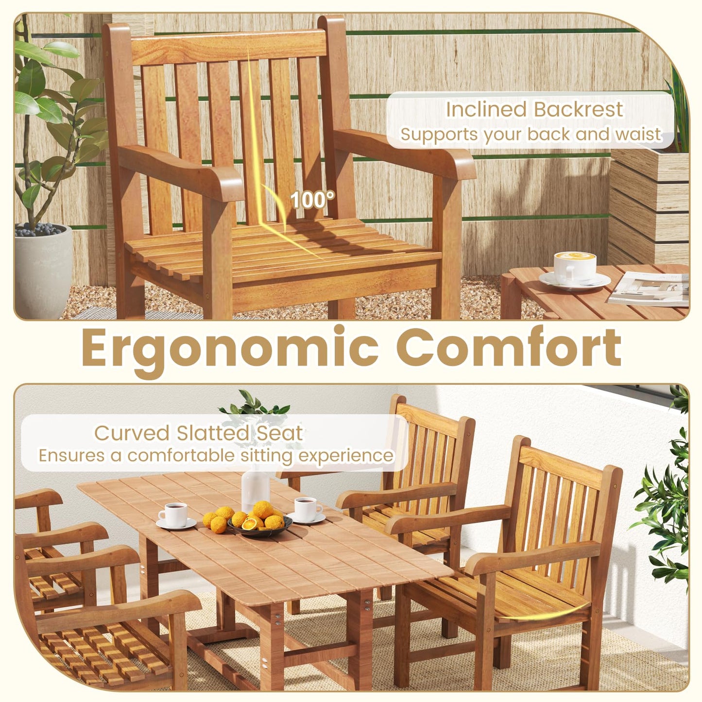 Tangkula Teak Wood Patio Dining Chair(1/2/4)