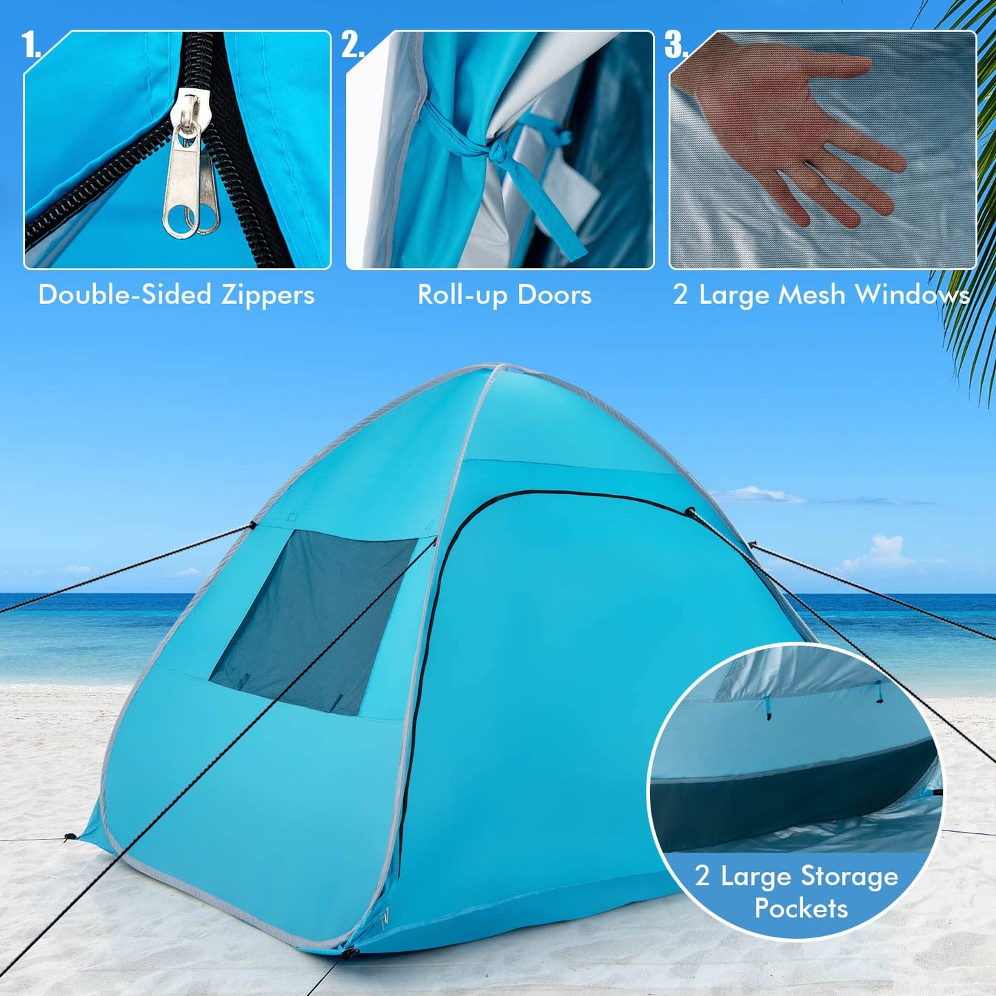 Tangkula 2-4 Person Pop up Beach Tent, UPF50+ Beach Sun Shade with Carrying Bag
