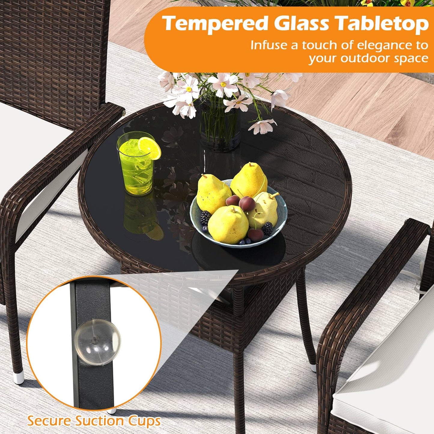 Tangkula 3 Piece Patio Furniture Set with Sturdy Metal Frame for Porch