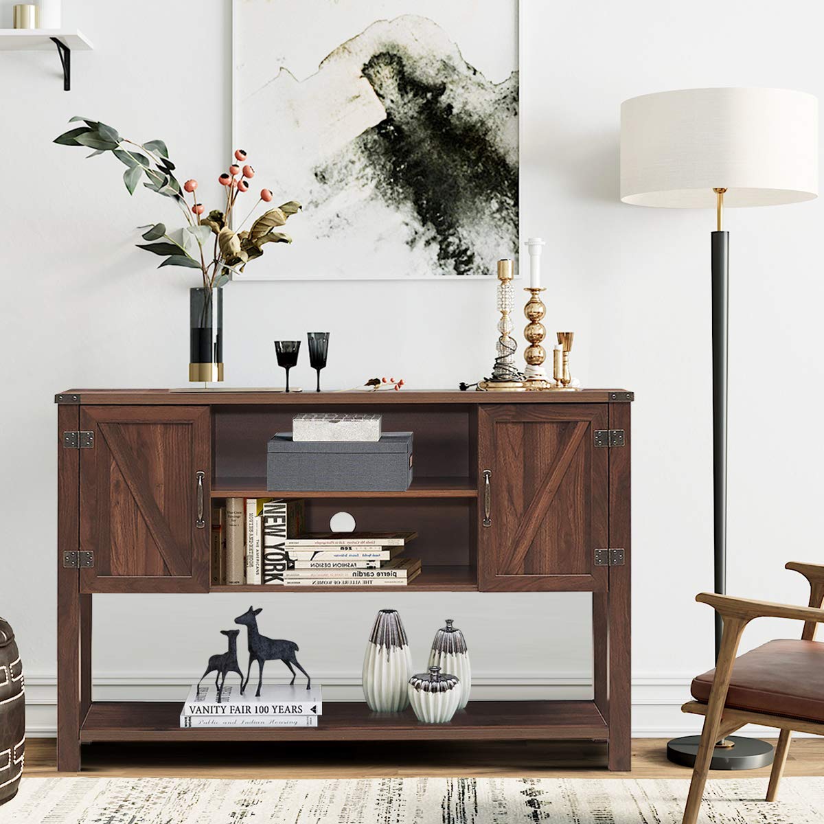 Tangkula TV Stand up to 60 Inches TVs with 2 Side Door Cabinets