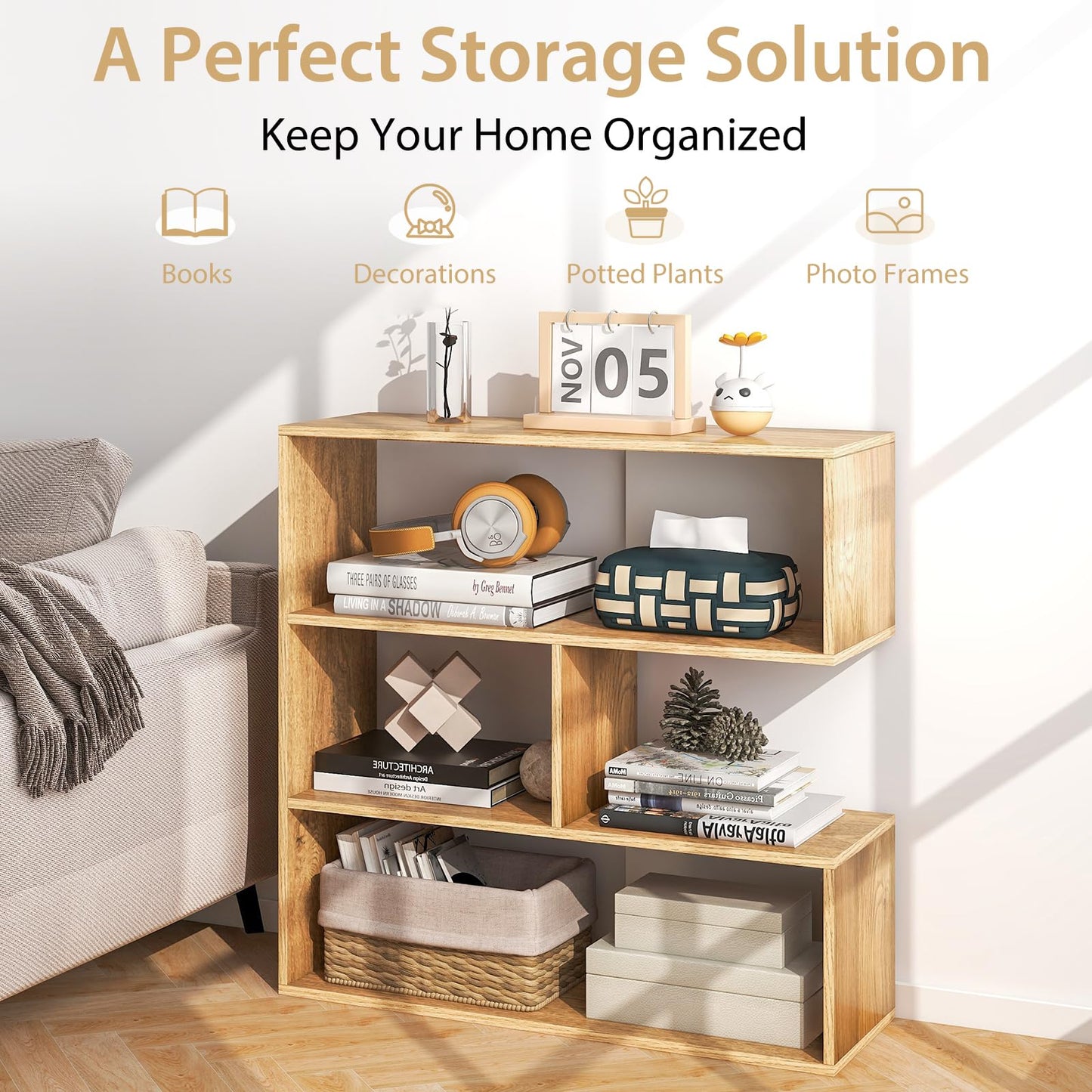 Tangkula 6 Cubes Bookcase 2-Piece Separable Floor Standing Open Horizontal Bookshelf