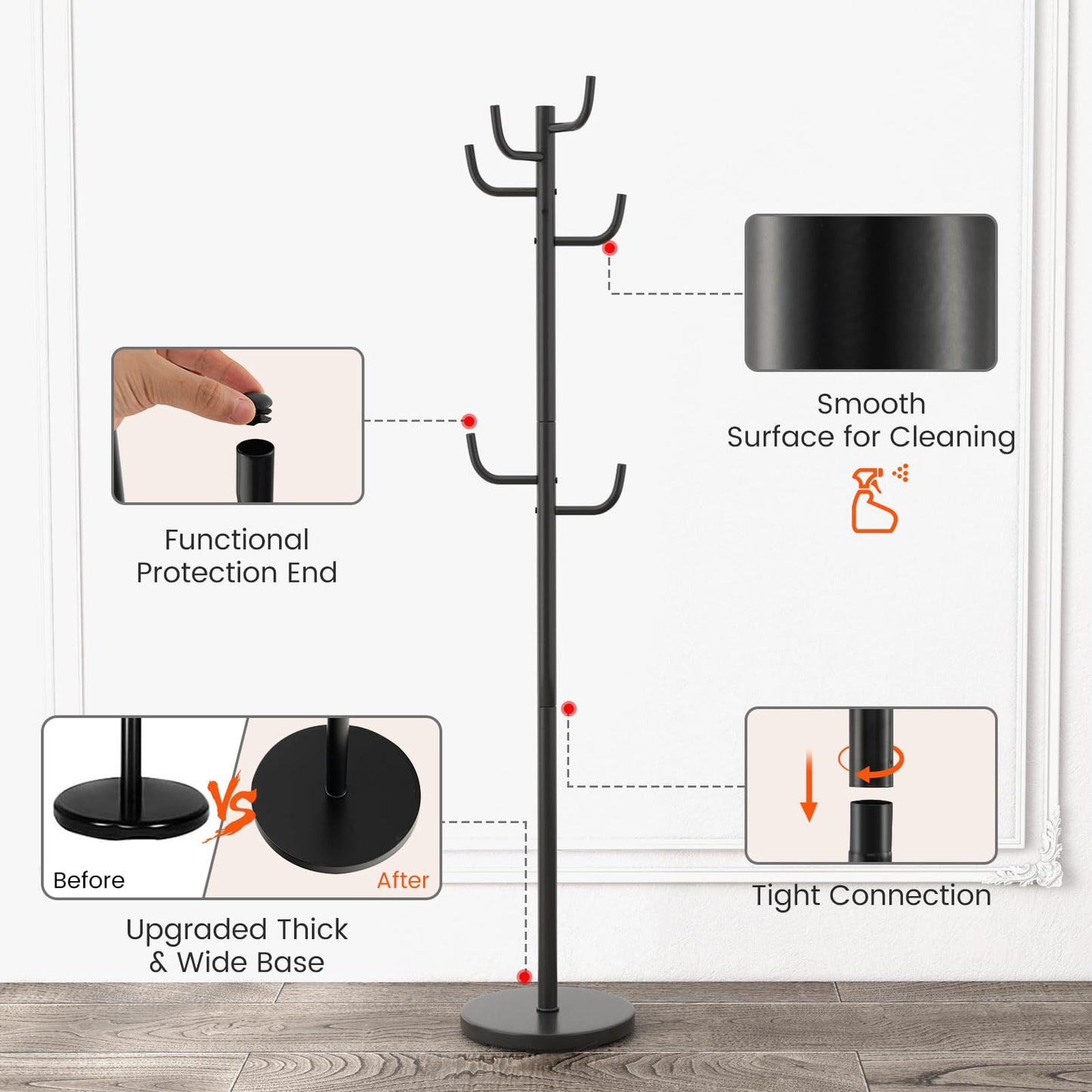 Tangkula Coat Rack Freestanding Heavy Duty Metal Coat Tree