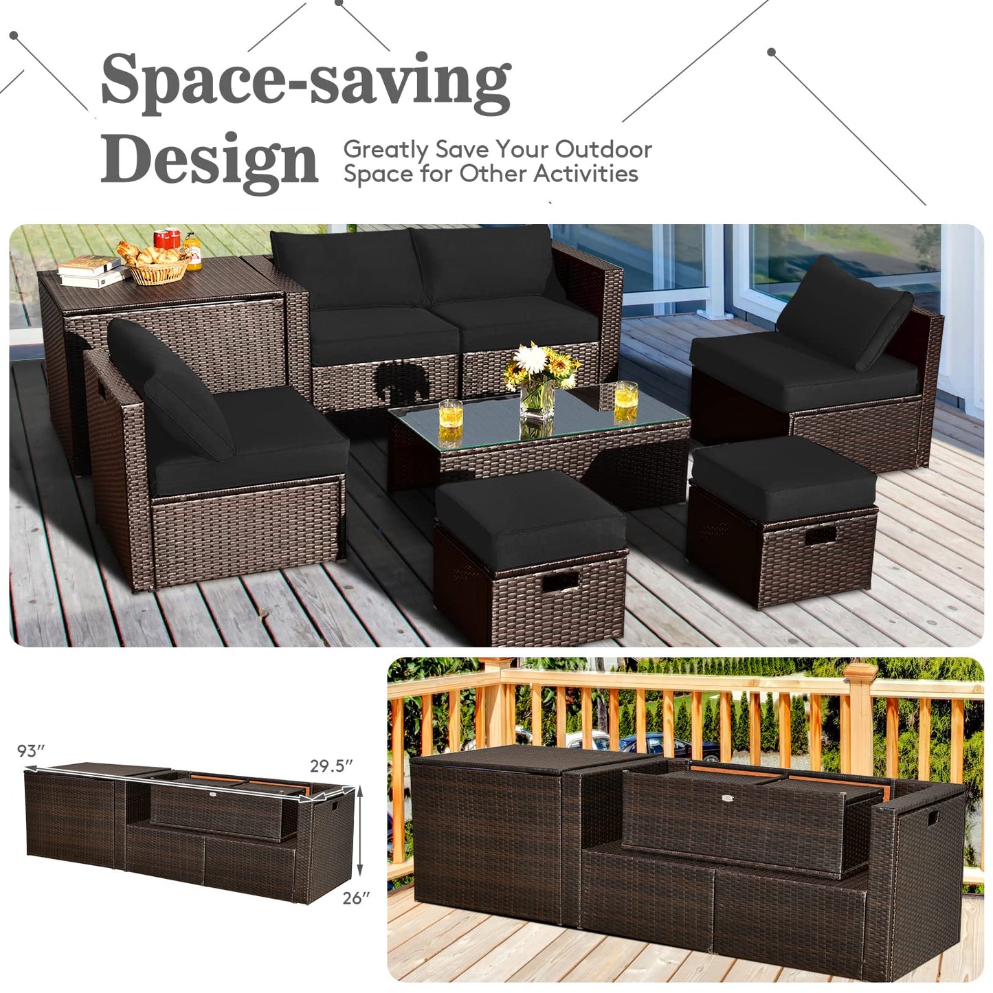Tangkula 8 Piece Patio Furniture Set for 6 with Waterpfoor Cover