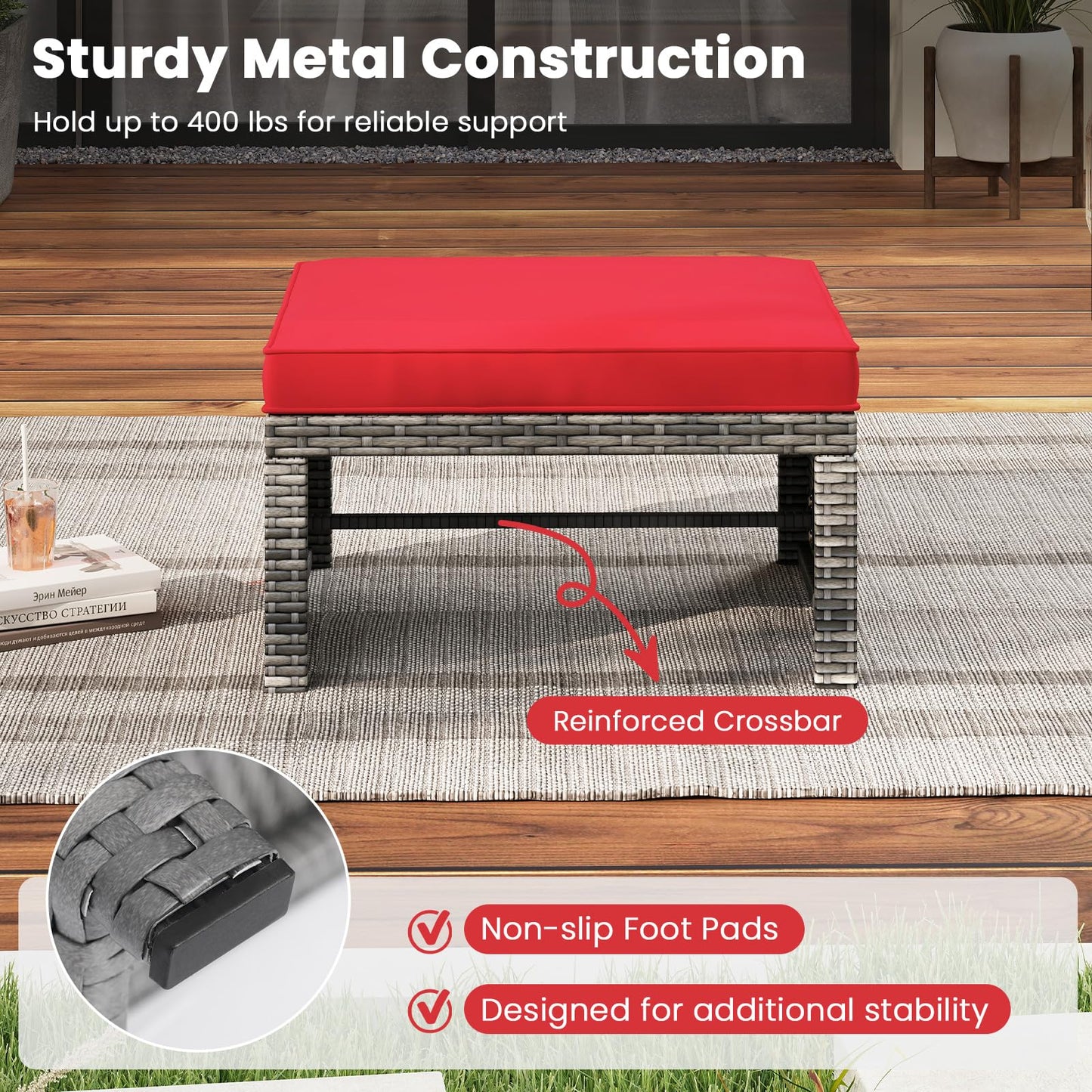 Tangkula 2 Pieces Patio PE Rattan Ottomans