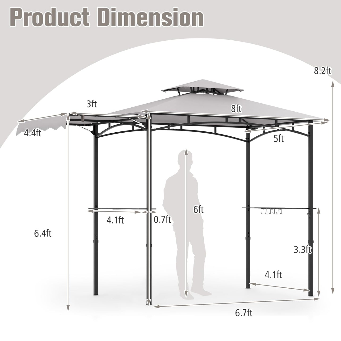 Tangkula 10.5x5 FT Grill Gazebo with Side Awning, 2-Tier Barbecue Gazebo with 2 Shelves, 12 Hanging Hooks