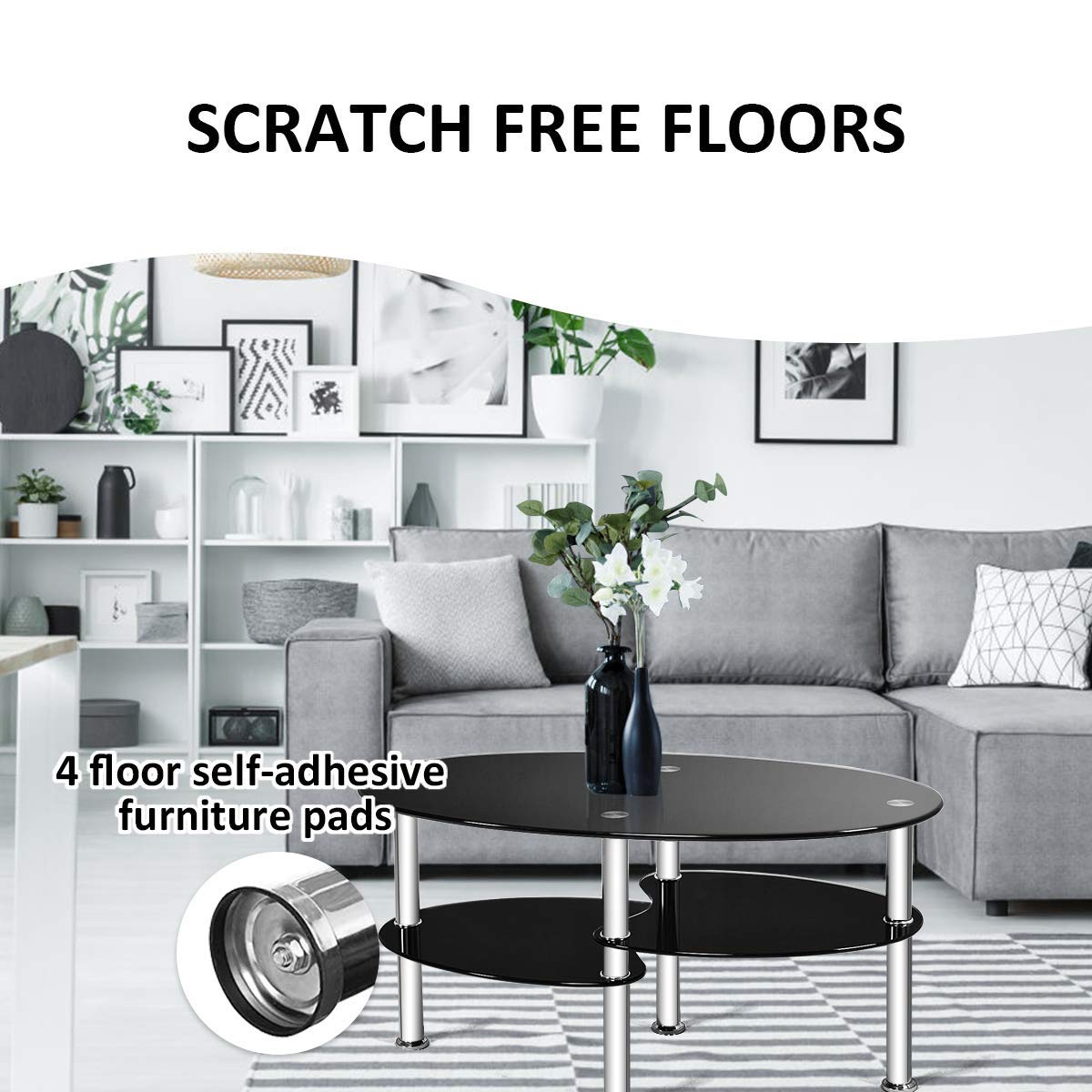 Tangkula Glass Coffee Table with 2 Tier Tempered Glass Boards