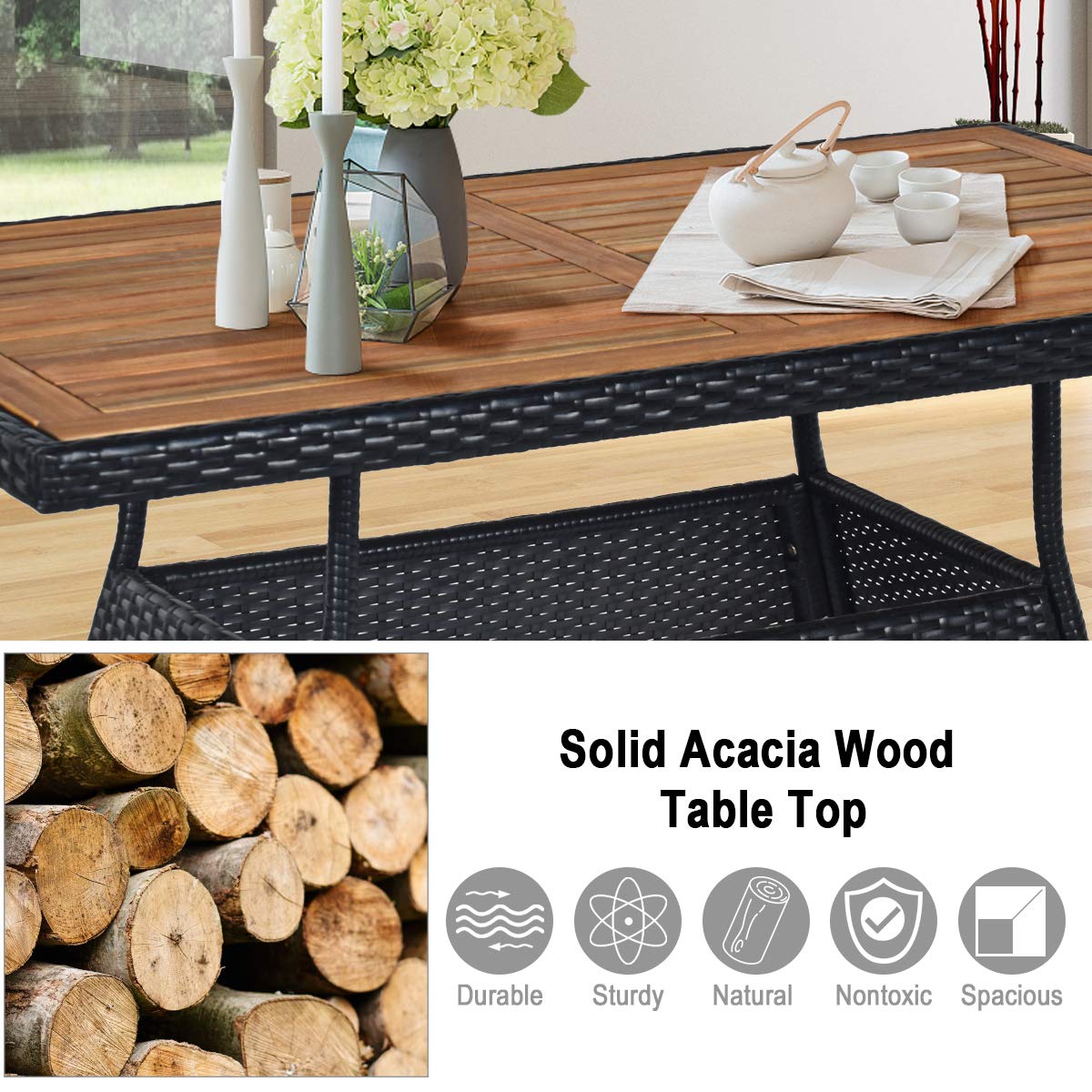 Tangkula 5 Piece Wicker Patio Dining Set with Padded Cushions