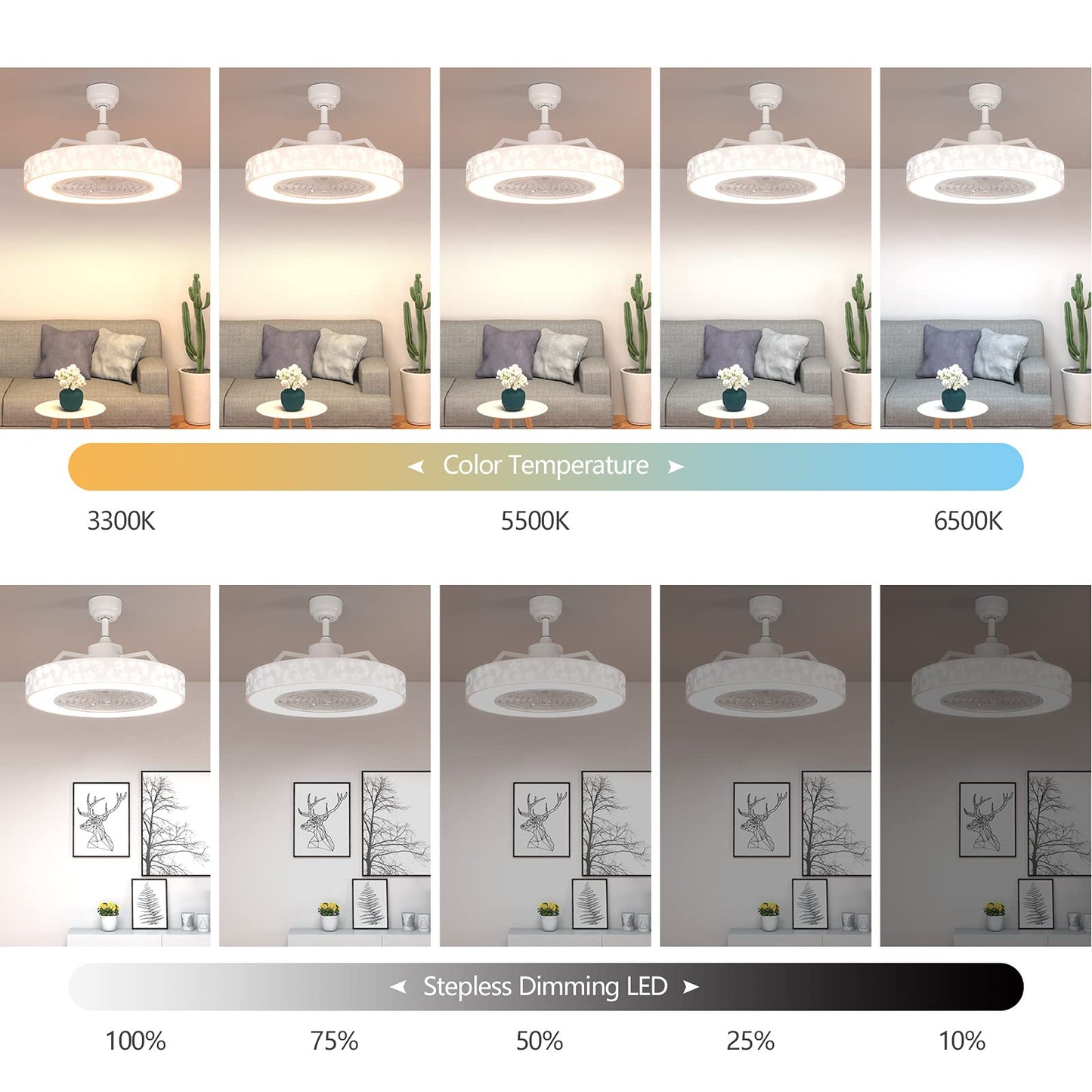 Tangkula 23" Ceiling Fan with Lights with Invisible Blades Starry Sky Acrylic Lampshade