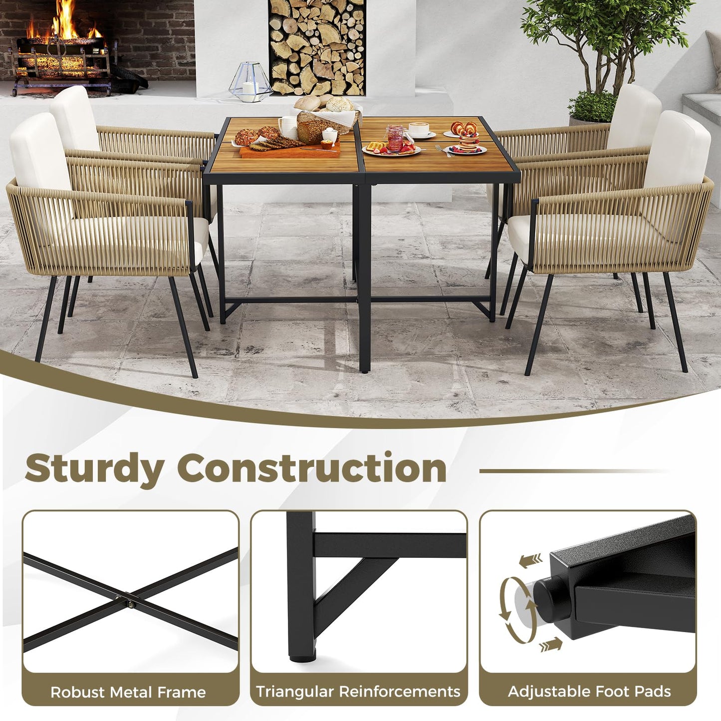 Tangkula 5 Pieces Patio Dining Set Outdoor Rectangular Table and Chairs