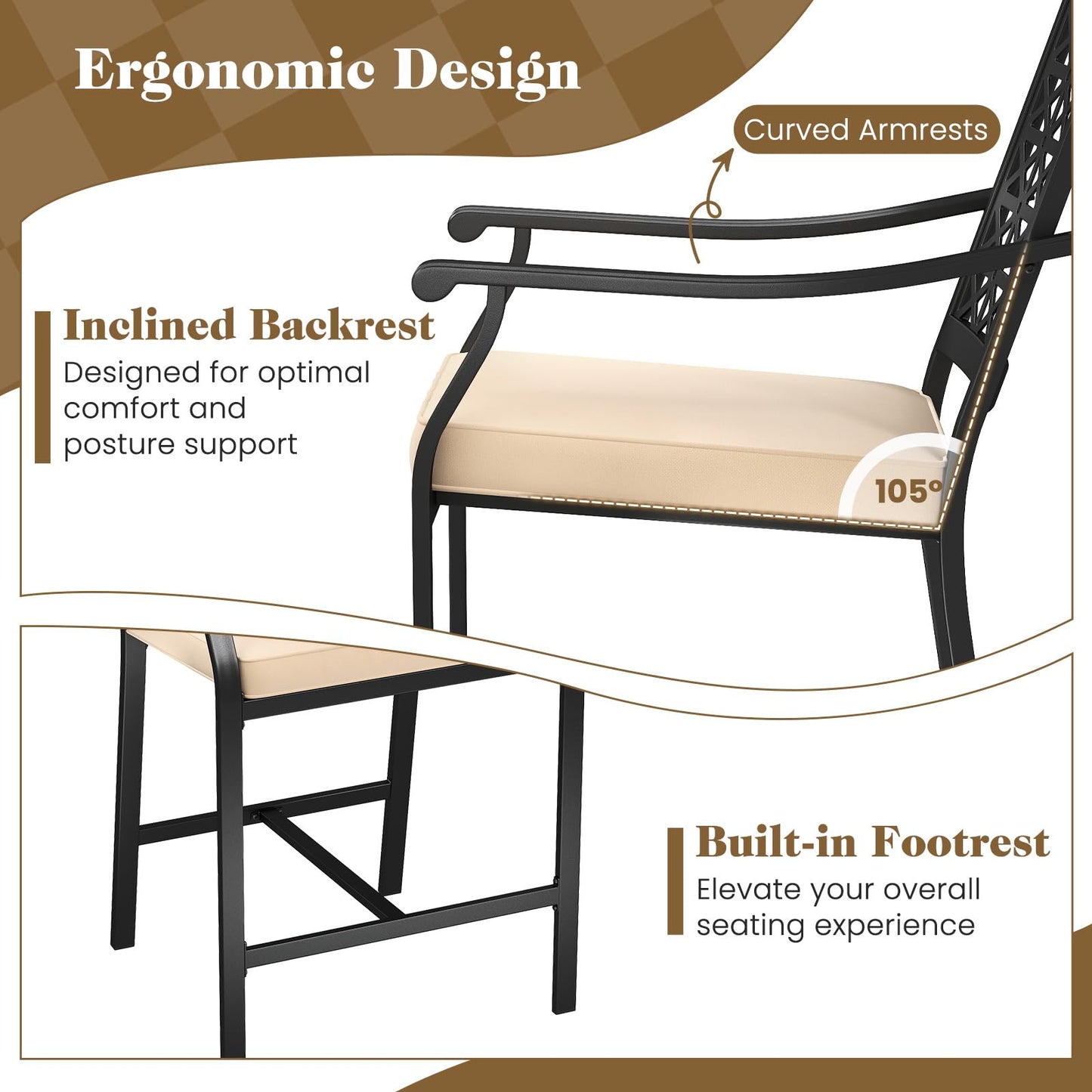 Tangkula Counter Height Patio Bar Chairs with Cushions for Garden