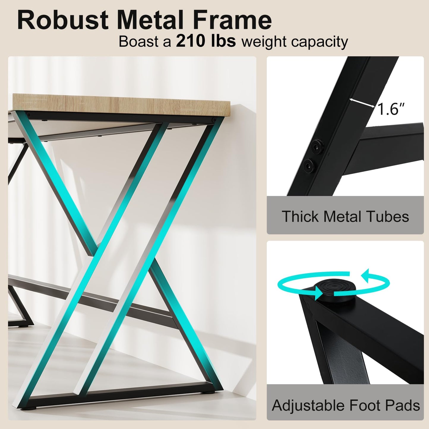 Tangkula 59" Home Office Desk with Heavy-Duty Metal Frame & Crossbar