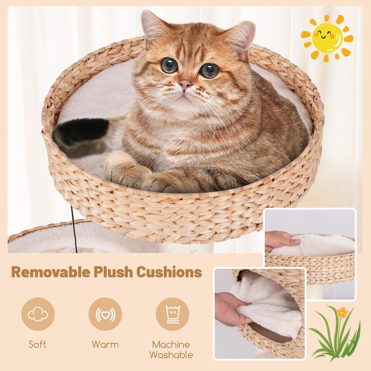 Tangkula Modern Cat Tree, 41 Inch Multi-Level Cat Tower with Cattail Fluff Condo & Top Perch